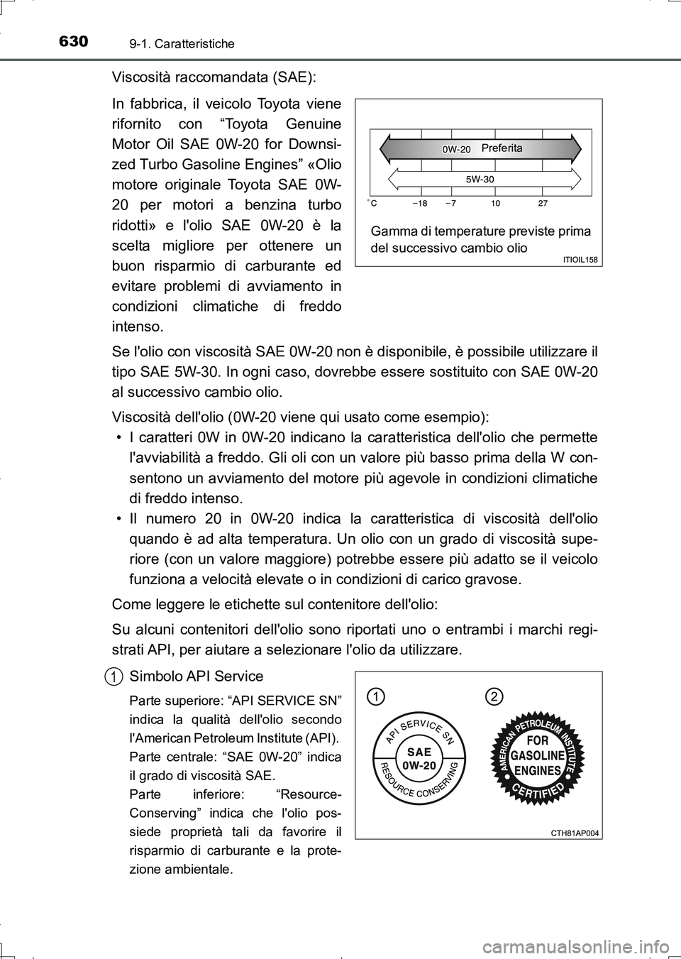 TOYOTA AURIS TOURING SPORTS 2017 Manuale duso (in Italian) 6309-1. Caratteristiche
UK_AURIS_Touring_Sports_EL (OM12L17L)
Viscosità raccomandata (SAE):
In fabbrica, il veicolo Toyota viene
rifornito con “Toyota Genuine
Motor Oil SAE 0W-20 for Downsi-
zed Tu TOYOTA AURIS TOURING SPORTS 2017 Manuale duso (in Italian) 6309-1. Caratteristiche
UK_AURIS_Touring_Sports_EL (OM12L17L)
Viscosità raccomandata (SAE):
In fabbrica, il veicolo Toyota viene
rifornito con “Toyota Genuine
Motor Oil SAE 0W-20 for Downsi-
zed Tu