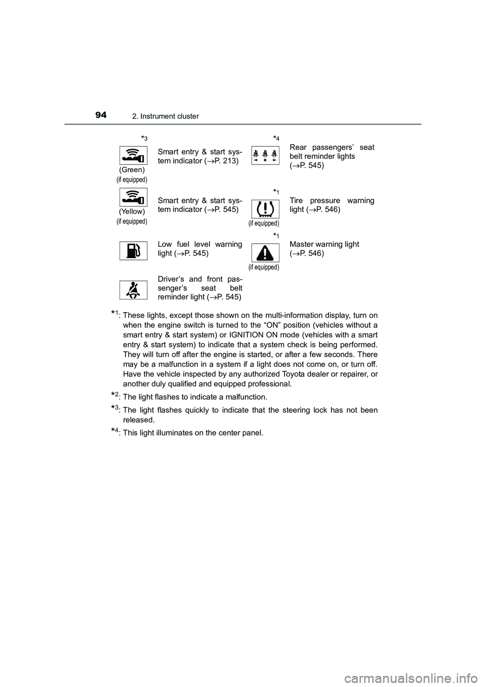 TOYOTA AURIS TOURING SPORTS 2016  Owners Manual 942. Instrument cluster
AURIS Touring Sports_EE (12K53E)
*1: These lights, except those shown on the multi-information display, turn onwhen the engine switch is turned to the “ON” position (vehicl