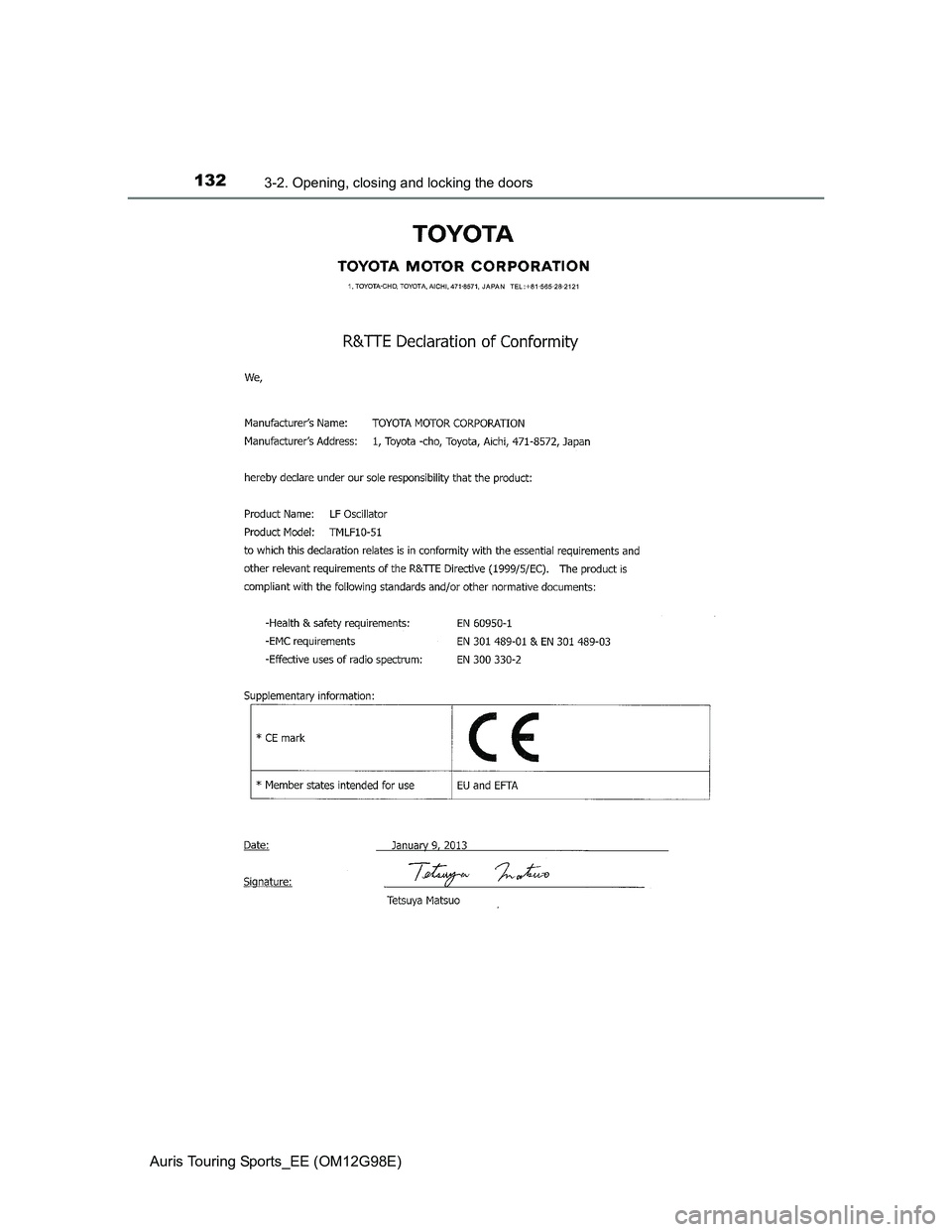 TOYOTA AURIS TOURING SPORTS 2014  Owners Manual 1323-2. Opening, closing and locking the doors
Auris Touring Sports_EE (OM12G98E) 