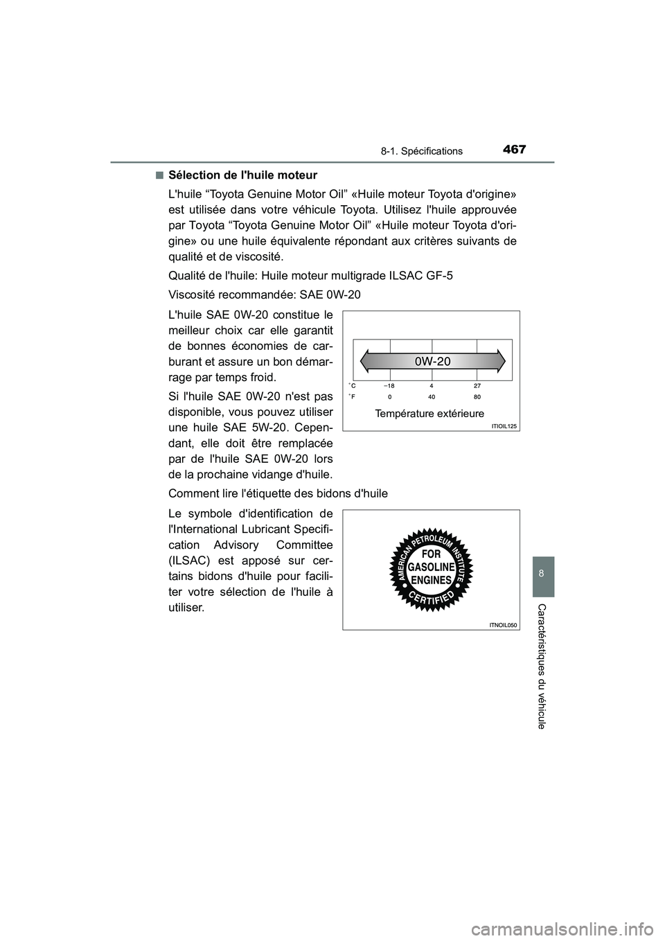 TOYOTA AVALON 2018 Manuel du propriétaire (in French) 4678-1. Spécifications
8
Caractéristiques du véhicule
AVALON (D)_(OM07010D)■
Sélection de lhuile moteur
Lhuile “Toyota Genuine Motor Oil” «Huile moteur Toyota dorigine»
est utilisée da TOYOTA AVALON 2018 Manuel du propriétaire (in French) 4678-1. Spécifications
8
Caractéristiques du véhicule
AVALON (D)_(OM07010D)■
Sélection de lhuile moteur
Lhuile “Toyota Genuine Motor Oil” «Huile moteur Toyota dorigine»
est utilisée da