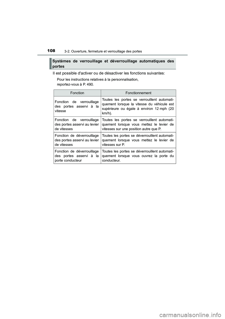 TOYOTA AVALON 2017 Manuel du propriétaire (in French) 1083-2. Ouverture, fermeture et verrouillage des portes
AVALON (D)_(OM07007D)
Il est possible dactiver ou de désactiver les fonctions suivantes:
Pour les instructions relatives à la personnalisatio TOYOTA AVALON 2017 Manuel du propriétaire (in French) 1083-2. Ouverture, fermeture et verrouillage des portes
AVALON (D)_(OM07007D)
Il est possible dactiver ou de désactiver les fonctions suivantes:
Pour les instructions relatives à la personnalisatio
