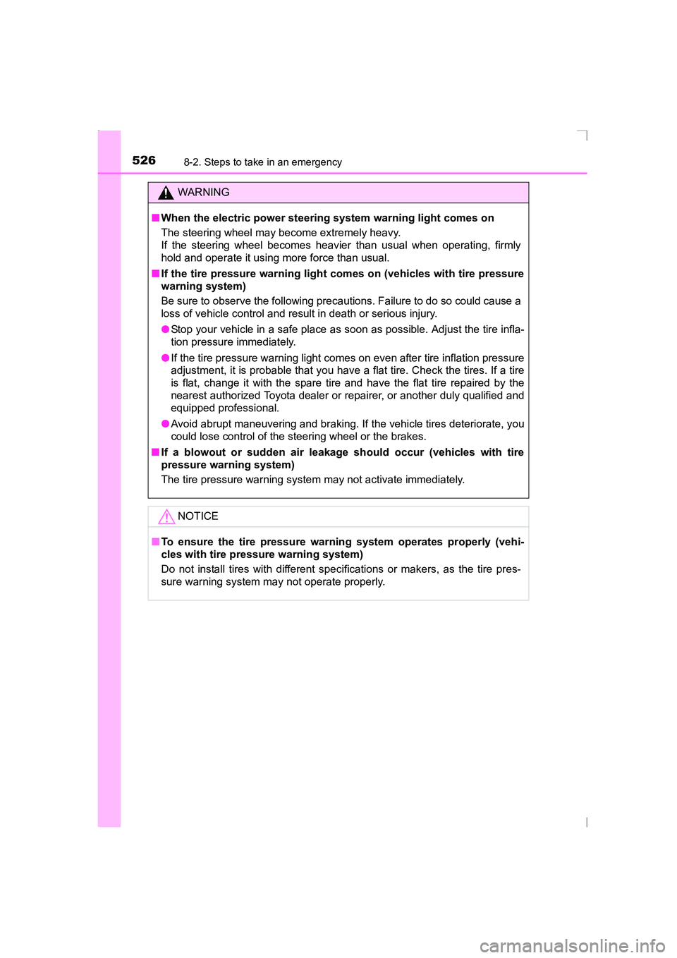 TOYOTA AVENSIS 2015 Owners Manual 5268-2. Steps to take in an emergency
AVENSIS_OM_OM20C20E_(EE)
WARNING
■ When the electric power steering system warning light comes on
The steering wheel may become extremely heavy.
If the steering TOYOTA AVENSIS 2015 Owners Manual 5268-2. Steps to take in an emergency
AVENSIS_OM_OM20C20E_(EE)
WARNING
■ When the electric power steering system warning light comes on
The steering wheel may become extremely heavy.
If the steering