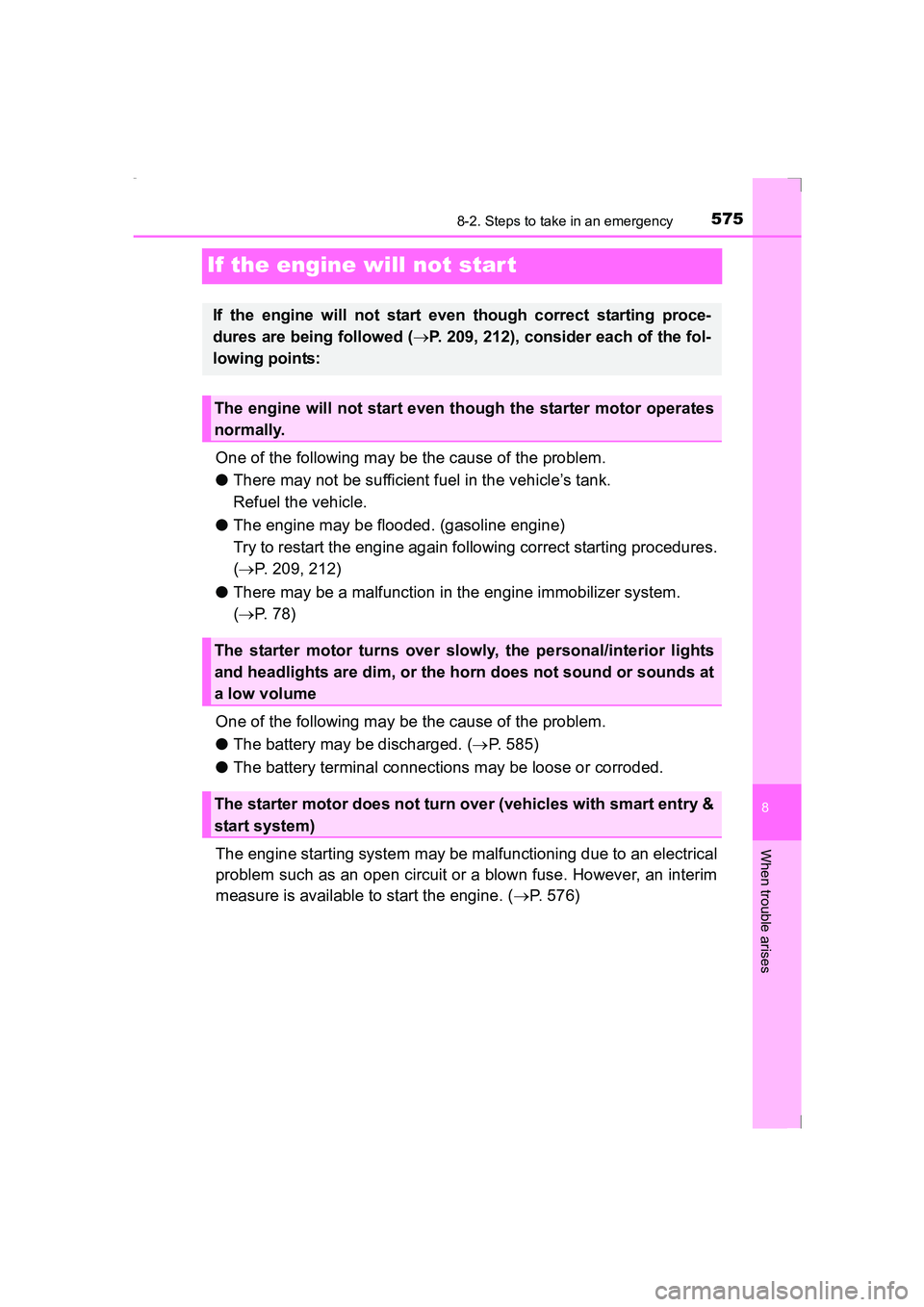 TOYOTA AVENSIS 2015 Owners Manual 5758-2. Steps to take in an emergency
AVENSIS_OM_OM20C20E_(EE)
8
When trouble arises
If the engine will not star t
One of the following may be the cause of the problem.
●There may not be sufficient TOYOTA AVENSIS 2015 Owners Manual 5758-2. Steps to take in an emergency
AVENSIS_OM_OM20C20E_(EE)
8
When trouble arises
If the engine will not star t
One of the following may be the cause of the problem.
●There may not be sufficient