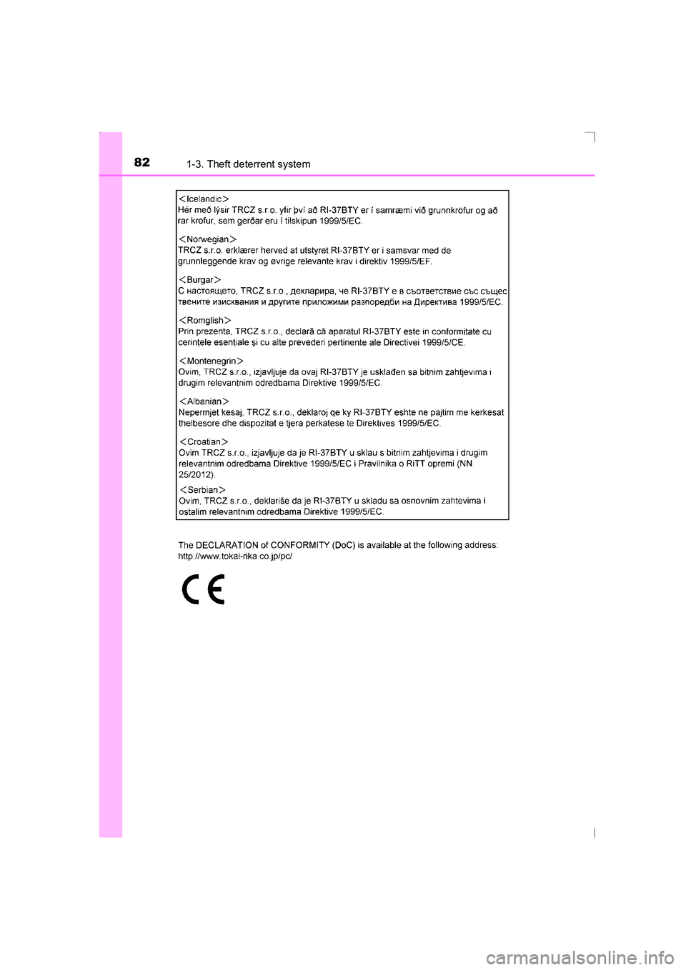 TOYOTA AVENSIS 2015 Manual Online 821-3. Theft deterrent system
AVENSIS_OM_OM20C20E_(EE)
AVENSIS_OM_OM20C20E_(EE).book  Page 82  Thursday, January 29, 2015  1:47 PM 