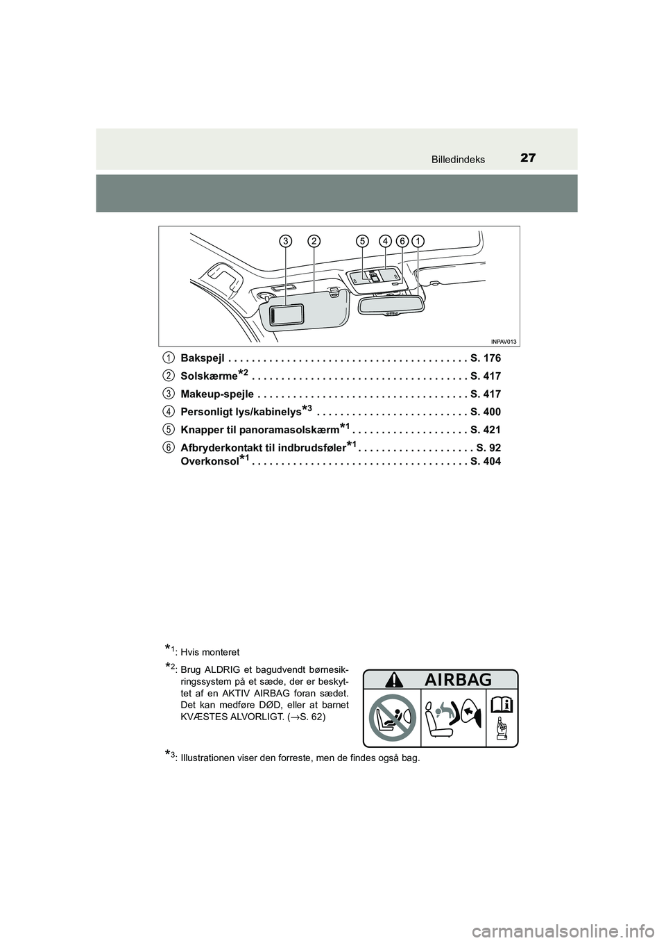 TOYOTA AVENSIS 2015  Brugsanvisning (in Danish) 27Billedindeks
OM20C20DKBakspejl  . . . . . . . . . . . . . . . . . . . . . . . . . . . . . . . . . . . . . . . . . S. 176
Solskærme
*2 . . . . . . . . . . . . . . . . . . . . . . . . . . . . . . . .