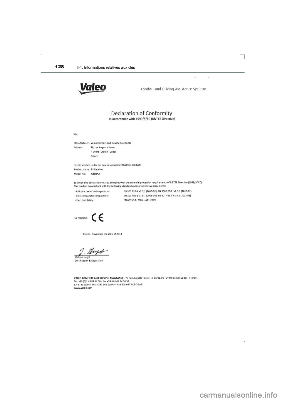TOYOTA AVENSIS 2015  Manuel du propriétaire (in French) 1283-1. Informations relatives aux clés
AVENSIS_OM_OM20C21K_(EK)
AVENSIS_OM_OM20C21K_(EK).book  Page 128  Friday, February 6, 2015  6:46 PM 