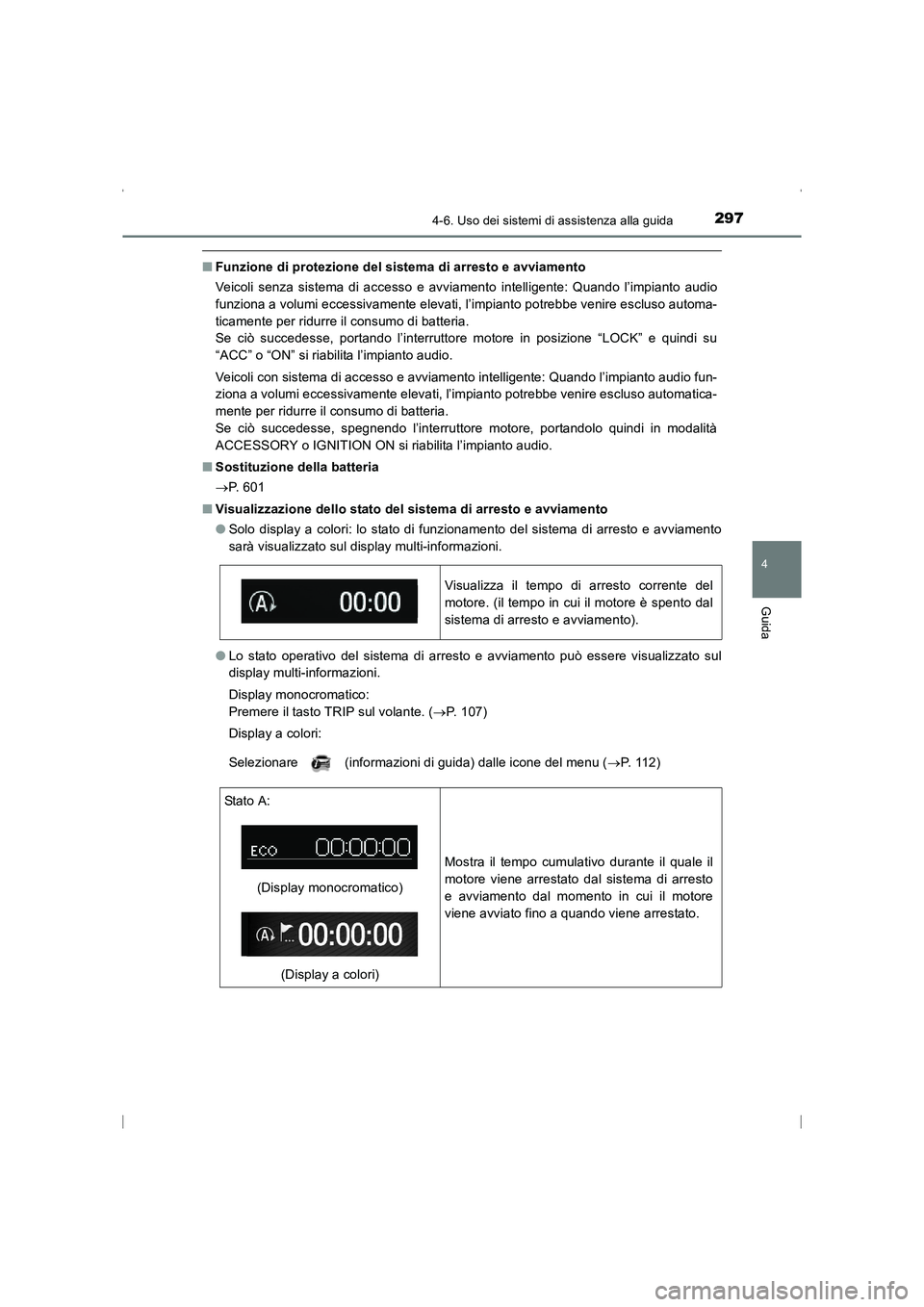 TOYOTA AVENSIS 2015 Manuale duso (in Italian) 2974-6. Uso dei sistemi di assistenza alla guida
4
Guida
AVENSIS_OM_OM20C24L_(EL)
■Funzione di protezione del sistema di arresto e avviamento
Veicoli senza sistema di accesso e avviamento intelligen TOYOTA AVENSIS 2015 Manuale duso (in Italian) 2974-6. Uso dei sistemi di assistenza alla guida
4
Guida
AVENSIS_OM_OM20C24L_(EL)
■Funzione di protezione del sistema di arresto e avviamento
Veicoli senza sistema di accesso e avviamento intelligen