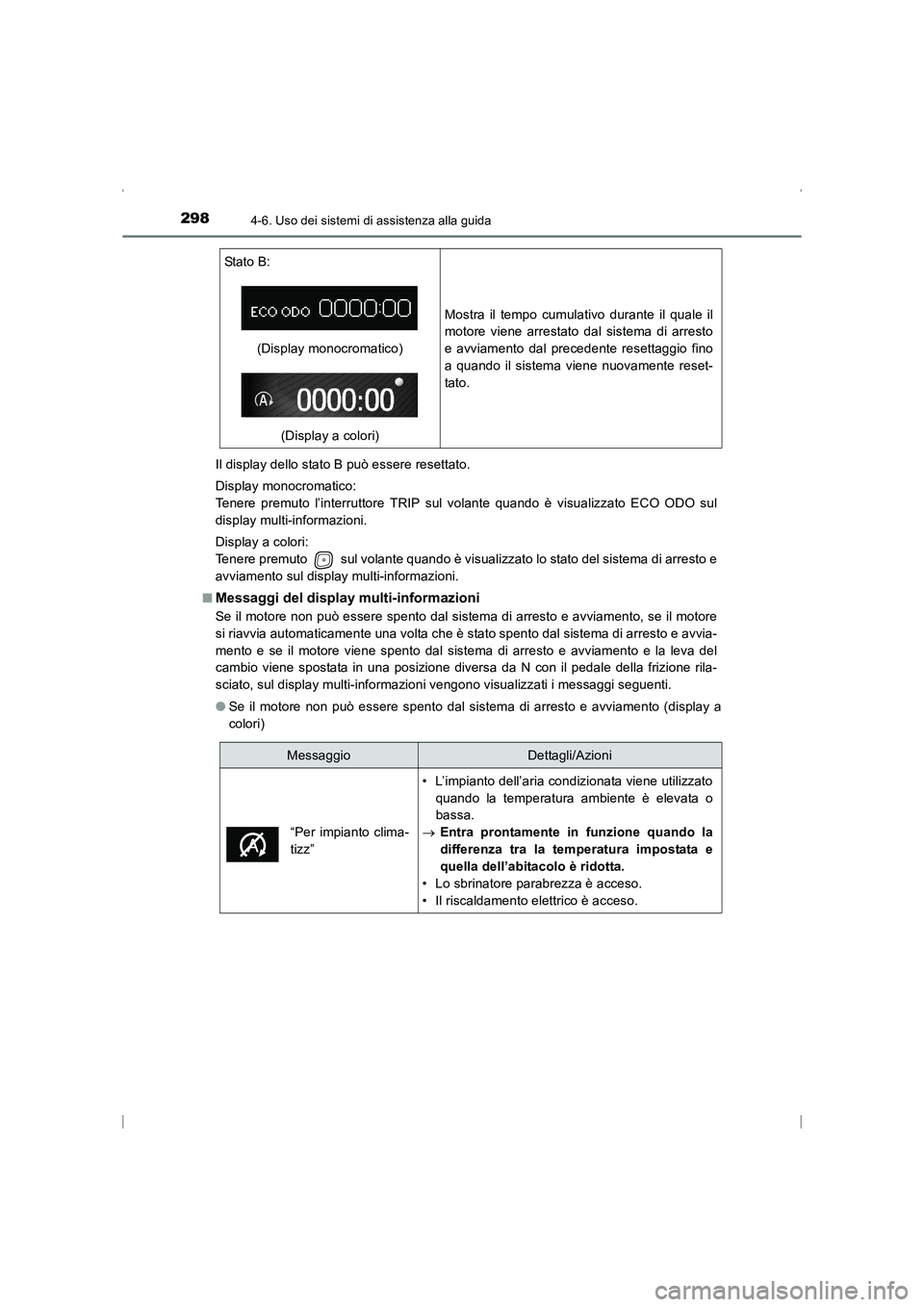 TOYOTA AVENSIS 2015 Manuale duso (in Italian) 2984-6. Uso dei sistemi di assistenza alla guida
AVENSIS_OM_OM20C24L_(EL)Il display dello stato B può essere resettato.
Display monocromatico:
Tenere premuto l’interruttore TRIP sul volante quando TOYOTA AVENSIS 2015 Manuale duso (in Italian) 2984-6. Uso dei sistemi di assistenza alla guida
AVENSIS_OM_OM20C24L_(EL)Il display dello stato B può essere resettato.
Display monocromatico:
Tenere premuto l’interruttore TRIP sul volante quando