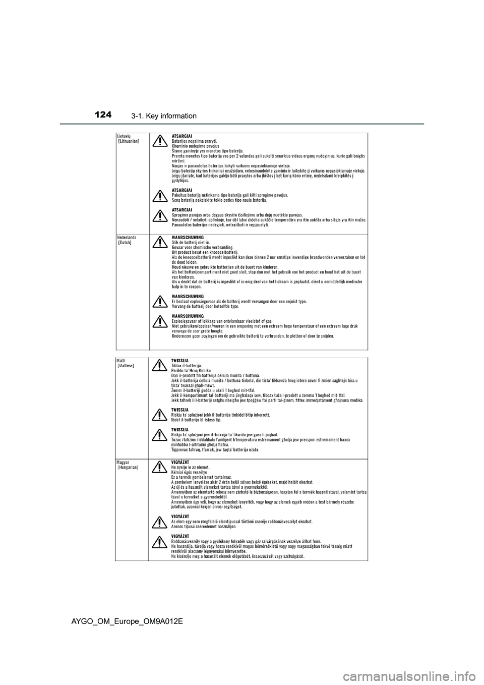 TOYOTA AYGO 2021  Owners Manual 1243-1. Key information
AYGO_OM_Europe_OM9A012E 