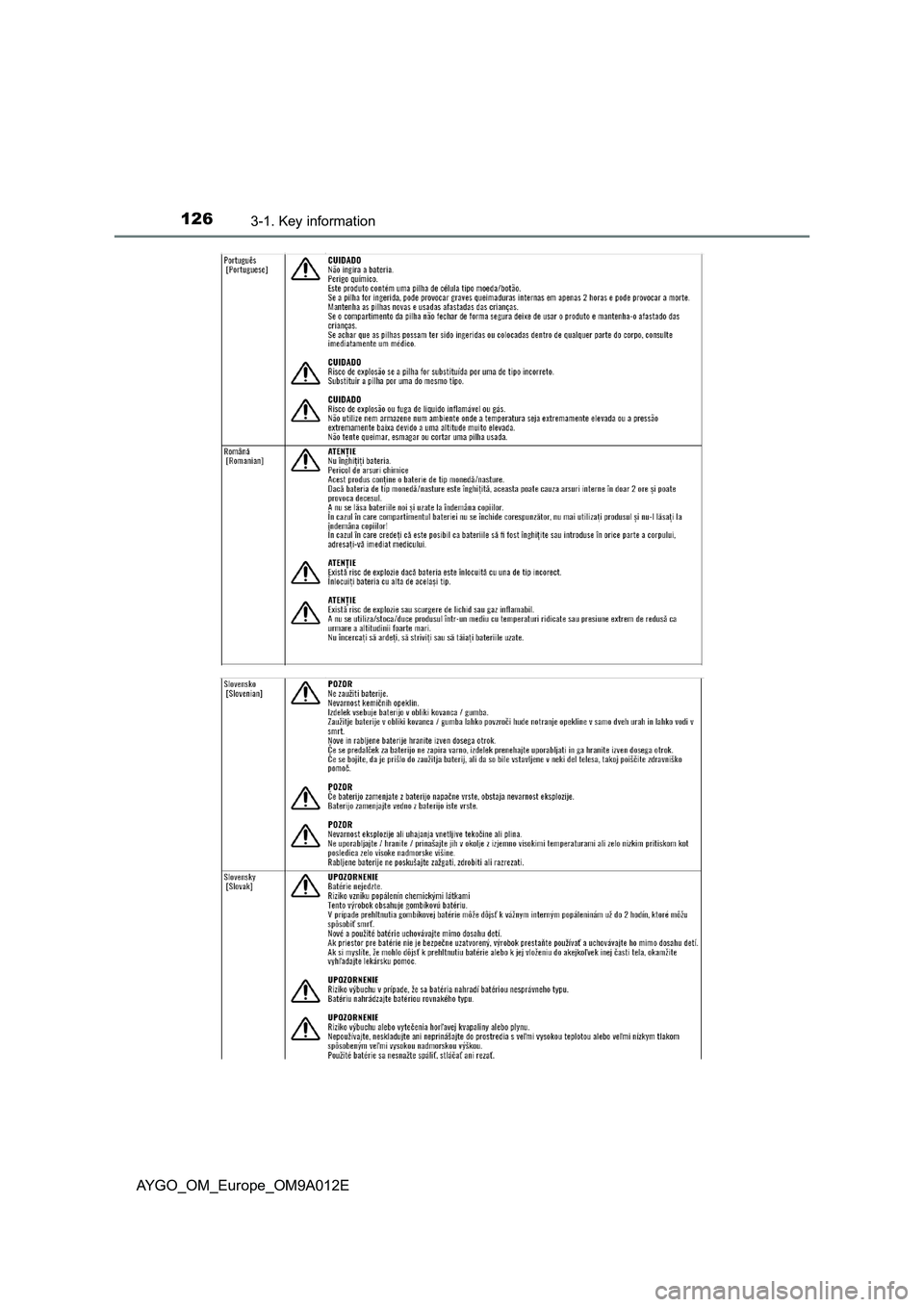 TOYOTA AYGO 2021  Owners Manual 1263-1. Key information
AYGO_OM_Europe_OM9A012E 