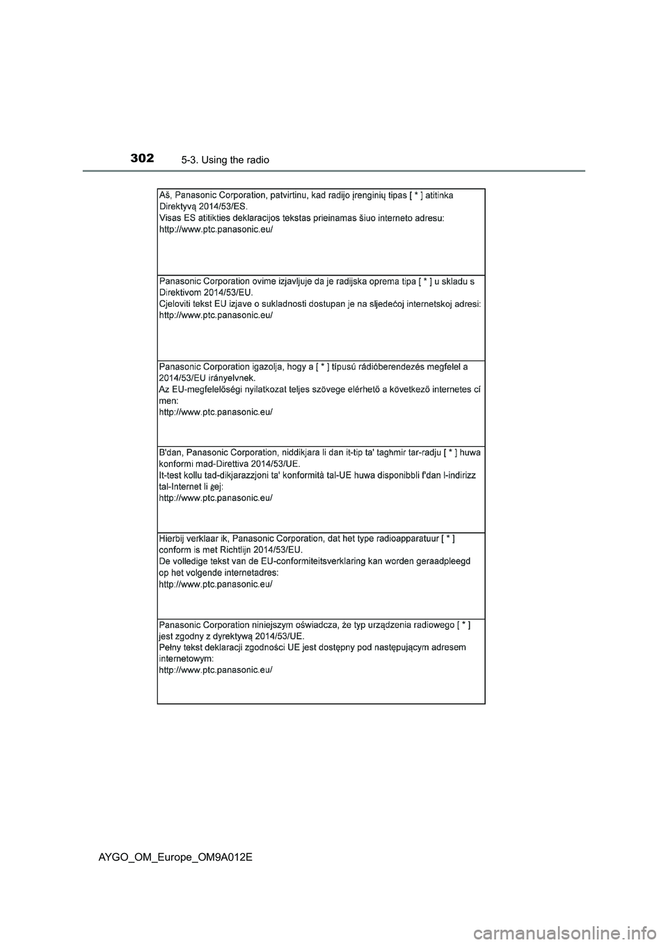 TOYOTA AYGO 2021  Owners Manual 3025-3. Using the radio
AYGO_OM_Europe_OM9A012E 