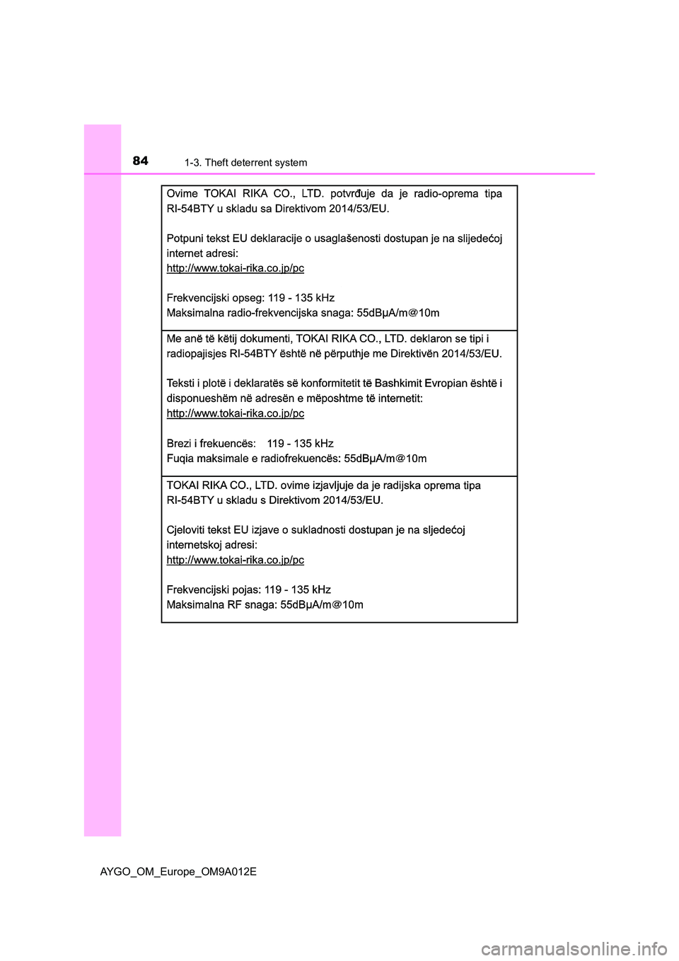 TOYOTA AYGO 2021 Manual Online 841-3. Theft deterrent system
AYGO_OM_Europe_OM9A012E 