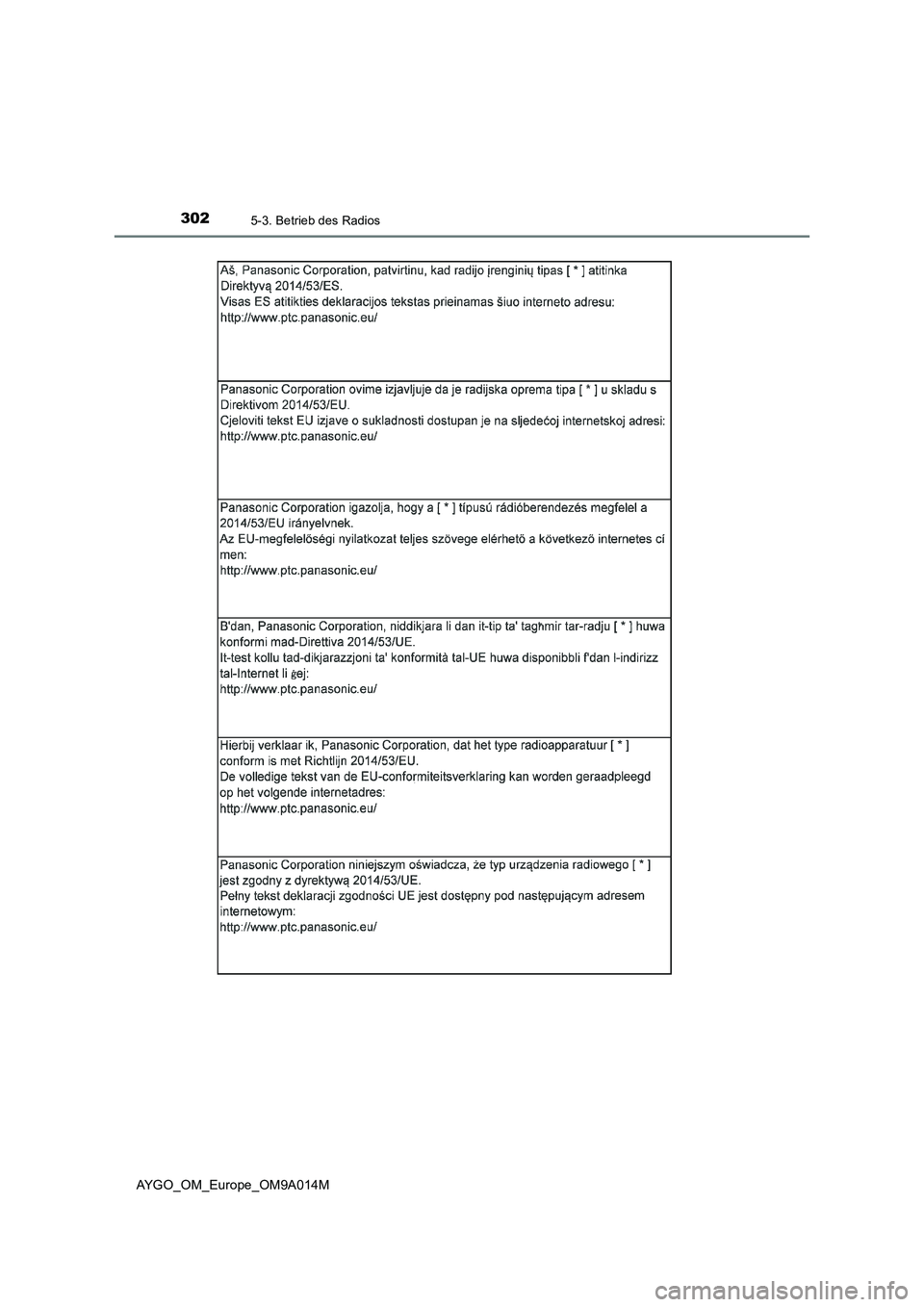 TOYOTA AYGO 2021  Betriebsanleitungen (in German) 3025-3. Betrieb des Radios
AYGO_OM_Europe_OM9A014M 