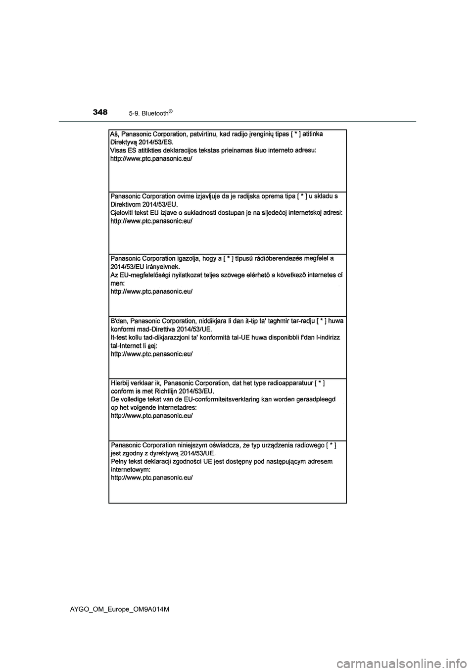 TOYOTA AYGO 2021  Betriebsanleitungen (in German) 3485-9. Bluetooth®
AYGO_OM_Europe_OM9A014M 