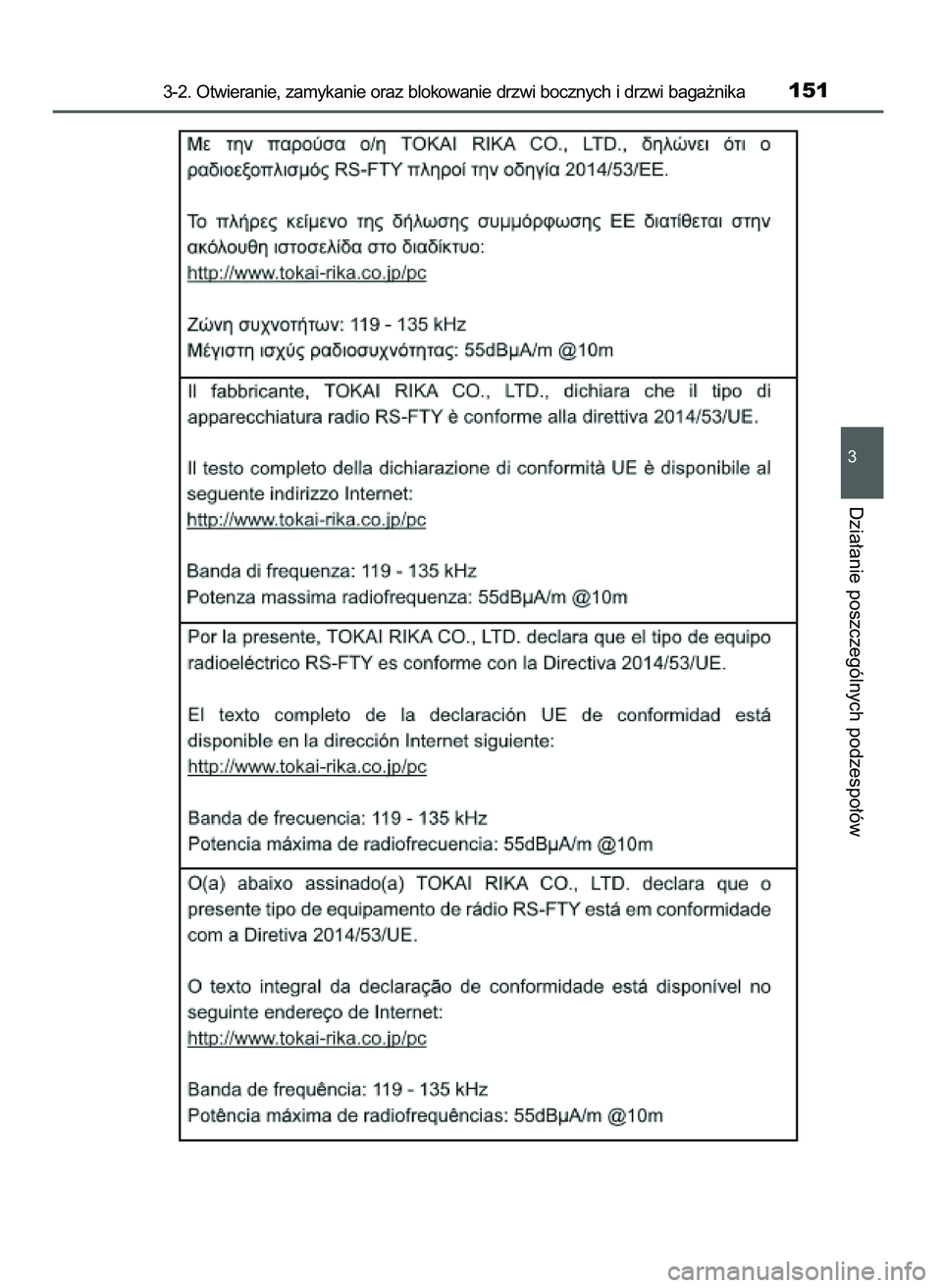 TOYOTA AYGO 2021  Instrukcja obsługi (in Polish) 3-2. Otwieranie, zamykanie oraz blokowanie drzwi bocznych i drzwi baga˝nika151
3
Dzia∏anie poszczególnych podzespo∏ów
59 AYGO OM9A012E  25/11/20  16:45  Page 151    (Black plate) 