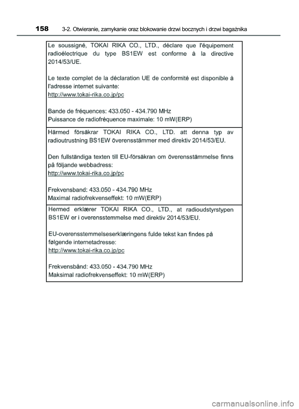 TOYOTA AYGO 2021  Instrukcja obsługi (in Polish) 1583-2. Otwieranie, zamykanie oraz blokowanie drzwi bocznych i drzwi baga˝nika
59 AYGO OM9A012E  25/11/20  16:45  Page 158    (Black plate) 