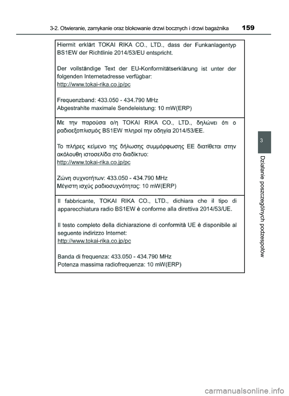 TOYOTA AYGO 2021  Instrukcja obsługi (in Polish) 3-2. Otwieranie, zamykanie oraz blokowanie drzwi bocznych i drzwi baga˝nika159
3
Dzia∏anie poszczególnych podzespo∏ów
59 AYGO OM9A012E  25/11/20  16:45  Page 159    (Black plate) 
