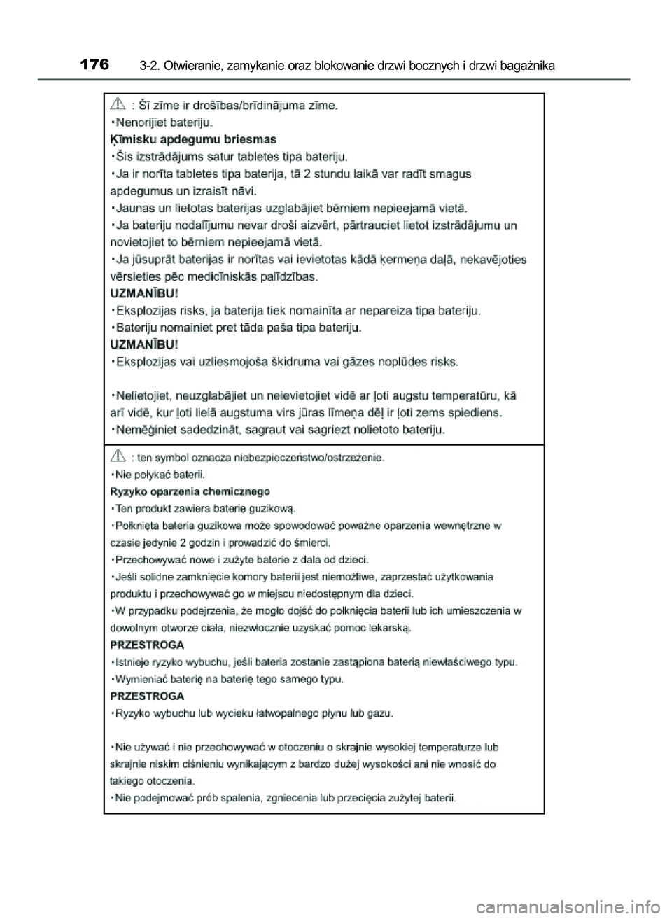 TOYOTA AYGO 2021  Instrukcja obsługi (in Polish) 1763-2. Otwieranie, zamykanie oraz blokowanie drzwi bocznych i drzwi baga˝nika
59 AYGO OM9A012E  25/11/20  16:45  Page 176    (Black plate) 
