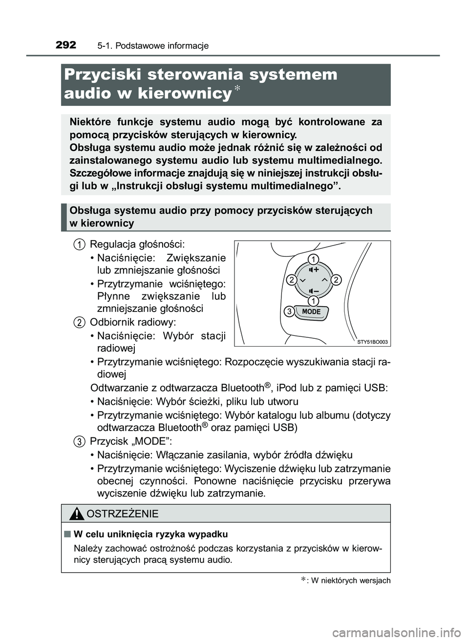 TOYOTA AYGO 2021  Instrukcja obsługi (in Polish) Regulacja g∏oÊnoÊci:
• NaciÊni´cie:  Zwi´kszanie
lub zmniejszanie g∏oÊnoÊci
• Przytrzymanie  wciÊni´tego:
P∏ynne  zwi´kszanie  lub
zmniejszanie g∏oÊnoÊci
Odbiornik radiowy:
•
