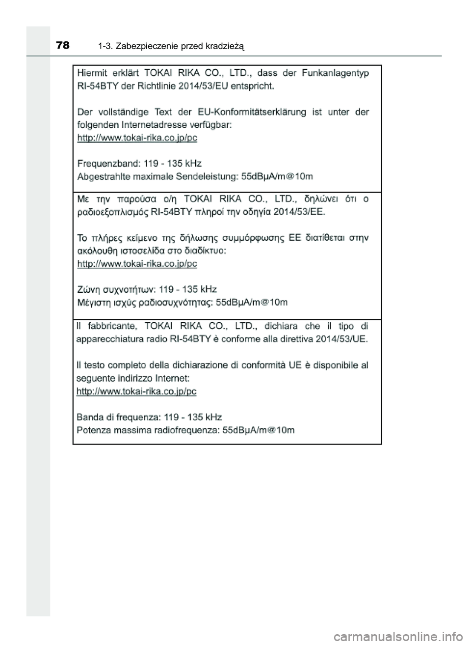 TOYOTA AYGO 2021  Instrukcja obsługi (in Polish) 781-3. Zabezpieczenie przed kradzie˝à
59 AYGO OM9A012E  25/11/20  16:44  Page 78    (Black plate) 