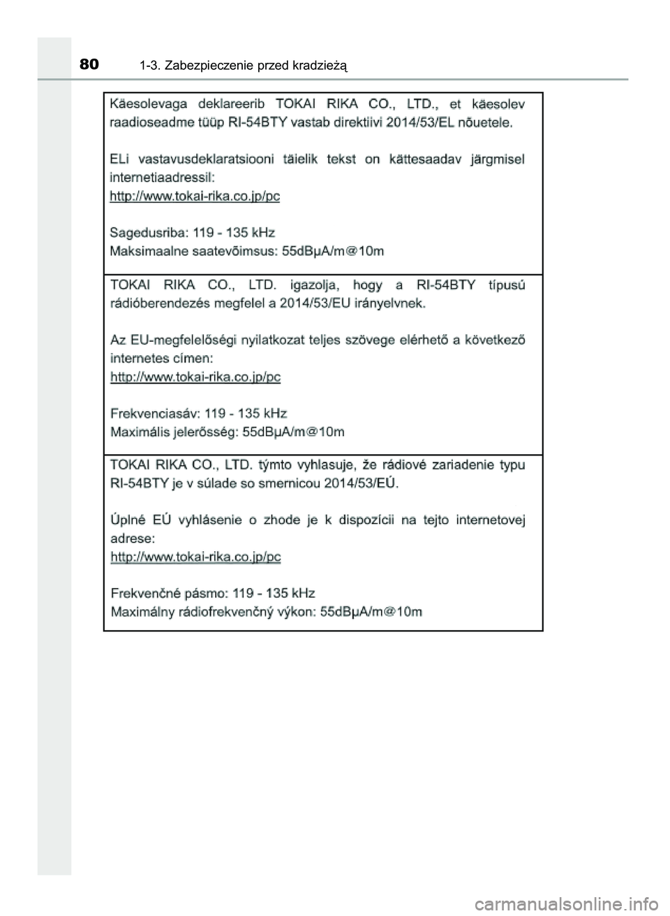 TOYOTA AYGO 2021 Instrukcja obsługi (in Polish) 801-3. Zabezpieczenie przed kradzie˝à
59 AYGO OM9A012E 25/11/20 16:44 Page 80 (Black plate) TOYOTA AYGO 2021 Instrukcja obsługi (in Polish) 801-3. Zabezpieczenie przed kradzie˝à
59 AYGO OM9A012E 25/11/20 16:44 Page 80 (Black plate)