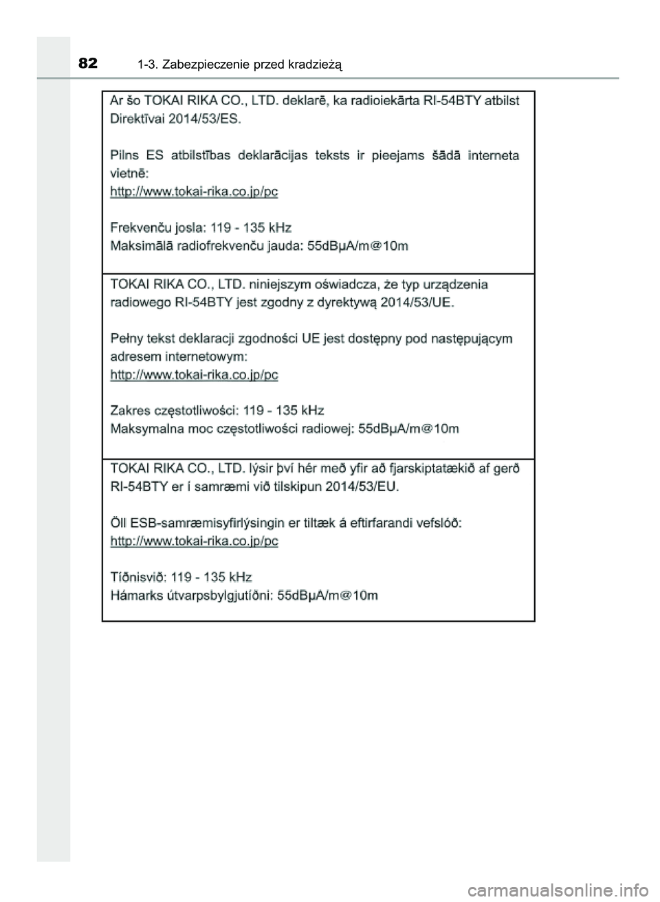 TOYOTA AYGO 2021 Instrukcja obsługi (in Polish) 821-3. Zabezpieczenie przed kradzie˝à
59 AYGO OM9A012E 25/11/20 16:45 Page 82 (Black plate) TOYOTA AYGO 2021 Instrukcja obsługi (in Polish) 821-3. Zabezpieczenie przed kradzie˝à
59 AYGO OM9A012E 25/11/20 16:45 Page 82 (Black plate)