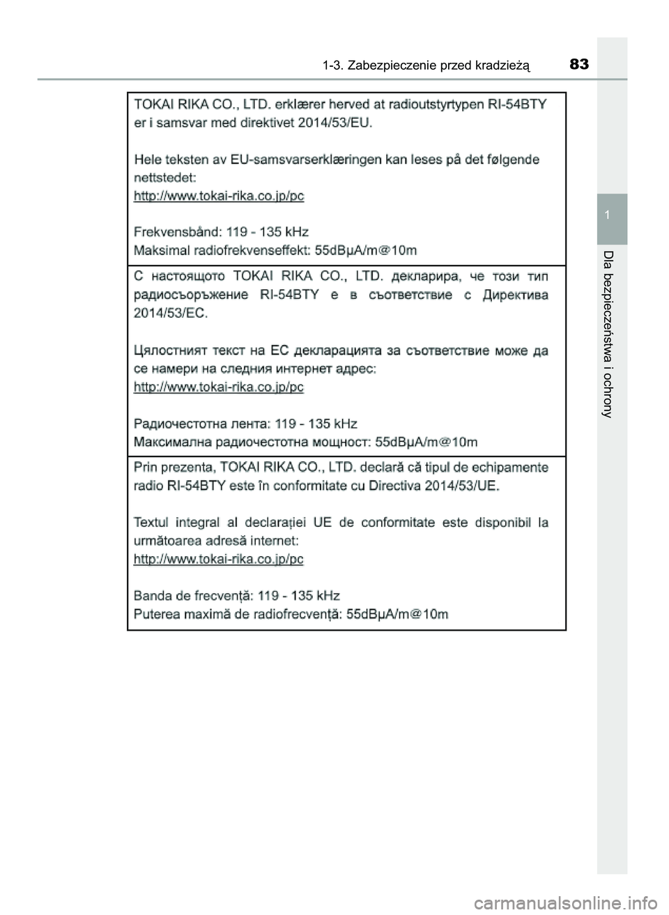 TOYOTA AYGO 2021 Instrukcja obsługi (in Polish) 1-3. Zabezpieczenie przed kradzie˝à83
1
Dla bezpieczeƒstwa i ochrony
59 AYGO OM9A012E 25/11/20 16:45 Page 83 (Black plate) TOYOTA AYGO 2021 Instrukcja obsługi (in Polish) 1-3. Zabezpieczenie przed kradzie˝à83
1
Dla bezpieczeƒstwa i ochrony
59 AYGO OM9A012E 25/11/20 16:45 Page 83 (Black plate)