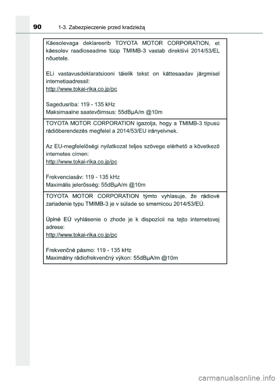 TOYOTA AYGO 2021  Instrukcja obsługi (in Polish) 901-3. Zabezpieczenie przed kradzie˝à
59 AYGO OM9A012E  25/11/20  16:45  Page 90    (Black plate) 