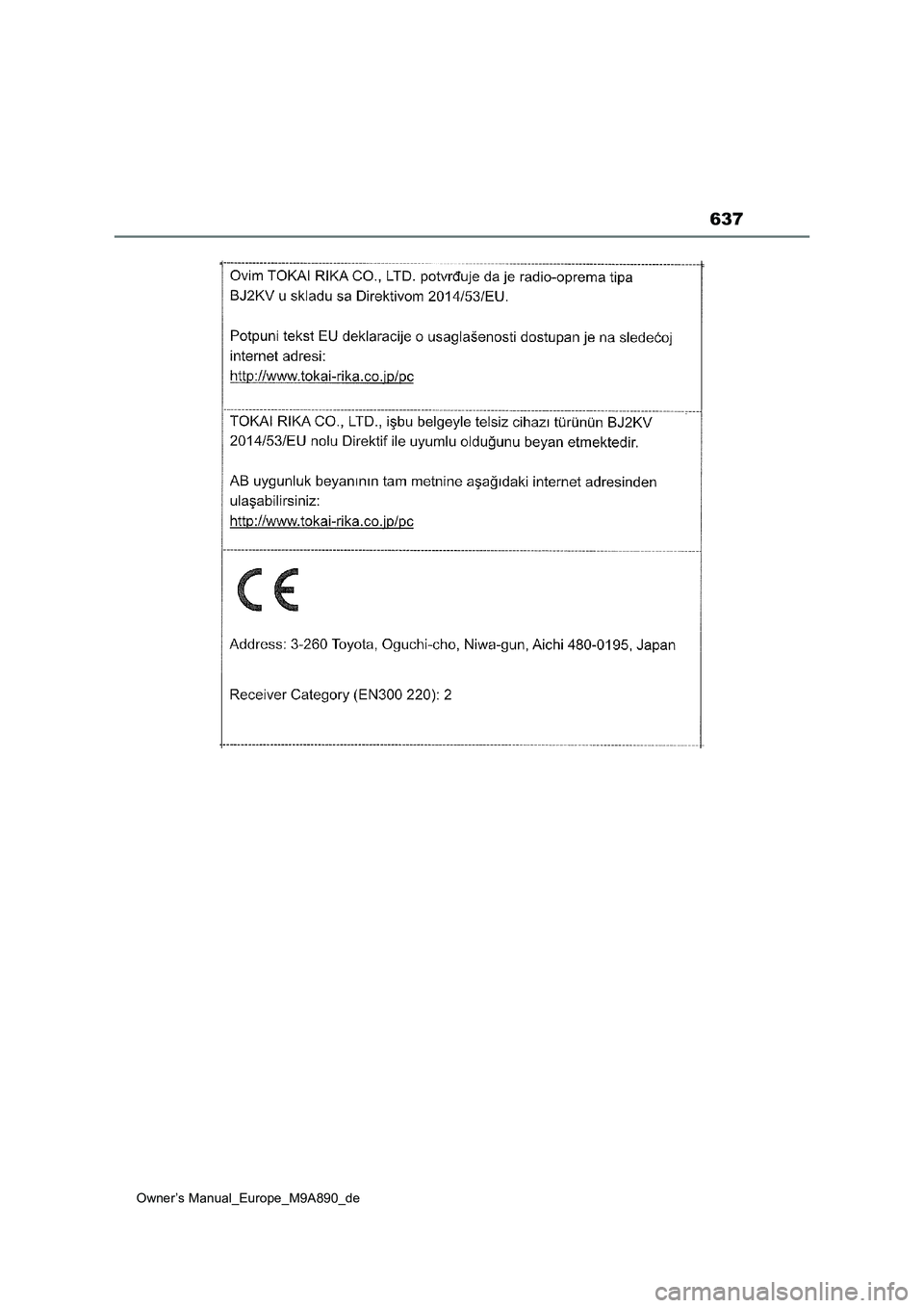TOYOTA BZ4X 2023 Betriebsanleitungen (in German) 637
Owner’s Manual_Europe_M9A890_de TOYOTA BZ4X 2023 Betriebsanleitungen (in German) 637
Owner’s Manual_Europe_M9A890_de