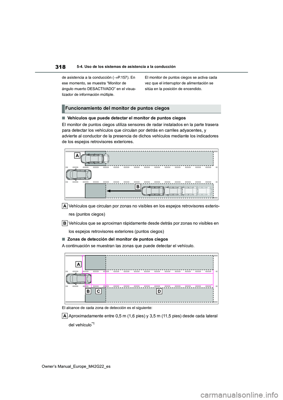 TOYOTA BZ4X 2023 Manual del propietario (in Spanish) 318
Owner’s Manual_Europe_M42G22_es
5-4. Uso de los sistemas de asistencia a la conducción
de asistencia a la conducción ( P.157). En
ese momento, se muestra “Monitor de
ángulo muerto DE TOYOTA BZ4X 2023 Manual del propietario (in Spanish) 318
Owner’s Manual_Europe_M42G22_es
5-4. Uso de los sistemas de asistencia a la conducción
de asistencia a la conducción ( P.157). En
ese momento, se muestra “Monitor de
ángulo muerto DE