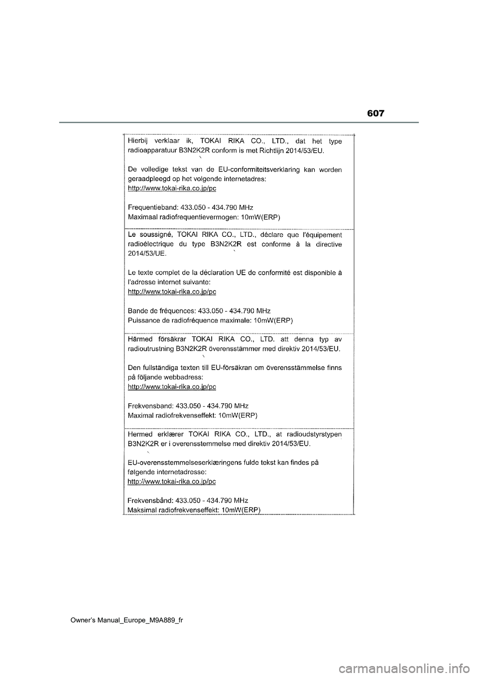 TOYOTA BZ4X 2023 Manuel du propriétaire (in French) 607
Owner’s Manual_Europe_M9A889_fr TOYOTA BZ4X 2023 Manuel du propriétaire (in French) 607
Owner’s Manual_Europe_M9A889_fr