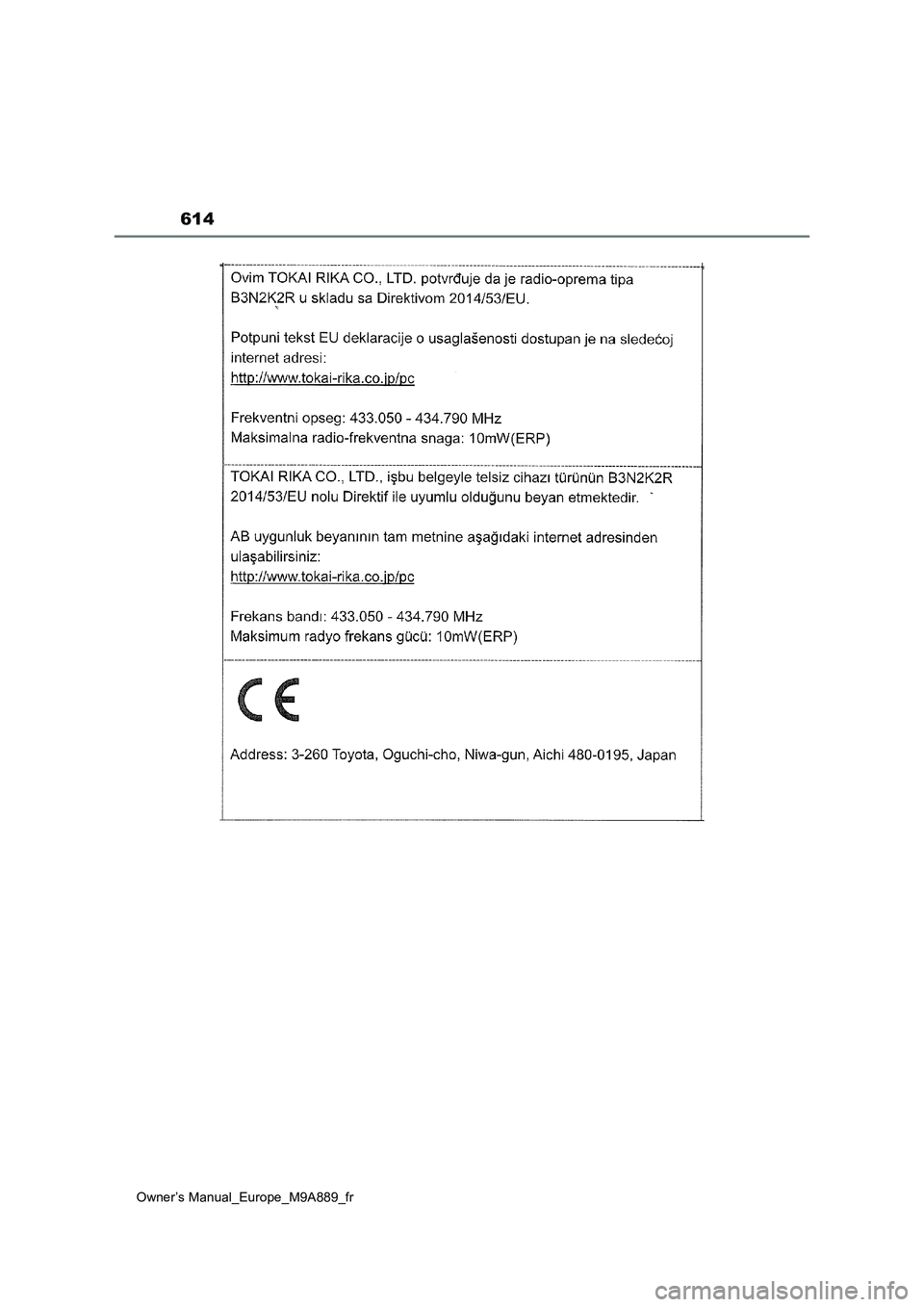 TOYOTA BZ4X 2023 Manuel du propriétaire (in French) 614
Owner’s Manual_Europe_M9A889_fr TOYOTA BZ4X 2023 Manuel du propriétaire (in French) 614
Owner’s Manual_Europe_M9A889_fr