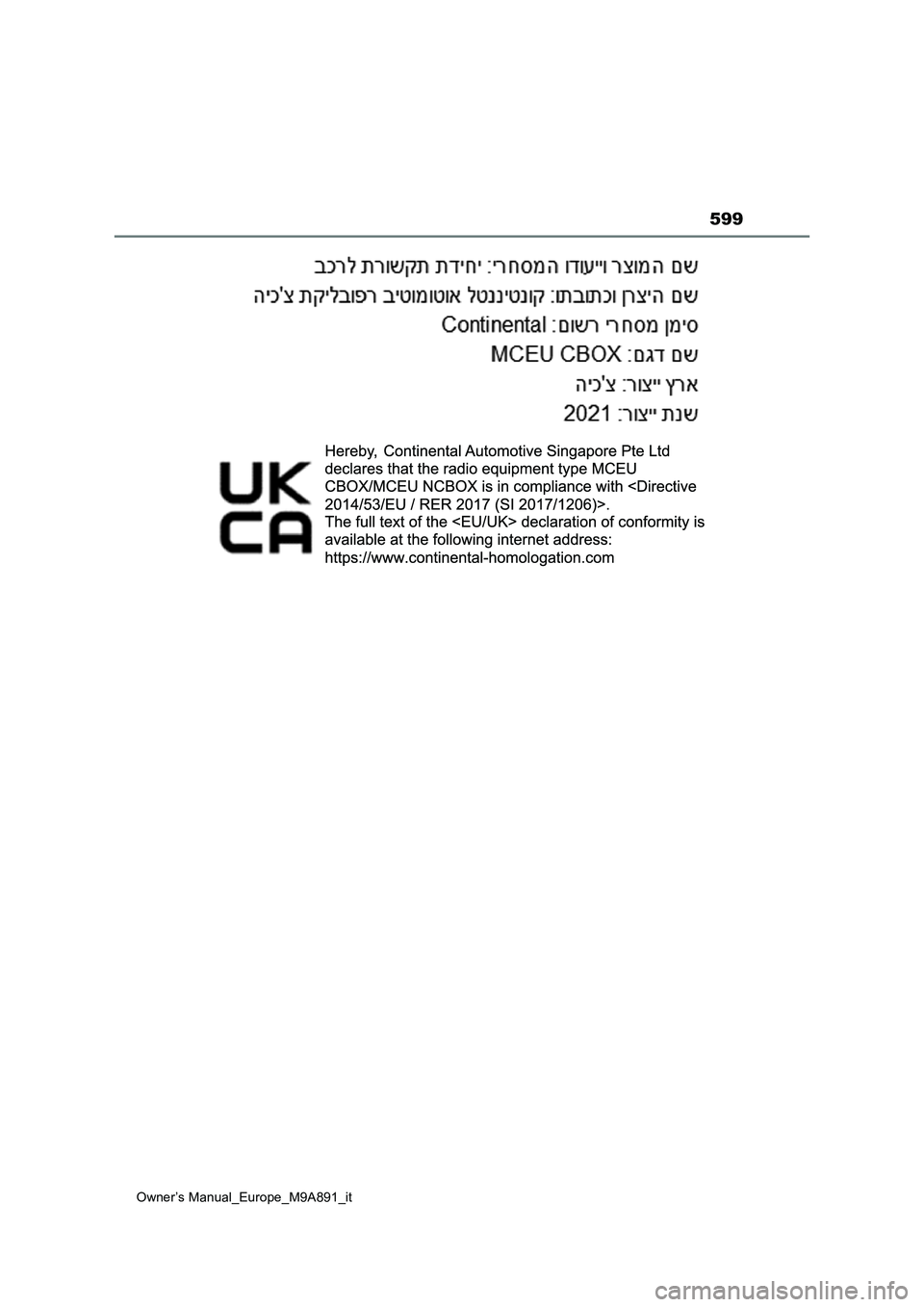 TOYOTA BZ4X 2023  Manuale duso (in Italian) 599
Owner’s Manual_Europe_M9A891_it  TOYOTA BZ4X 2023  Manuale duso (in Italian) 599
Owner’s Manual_Europe_M9A891_it