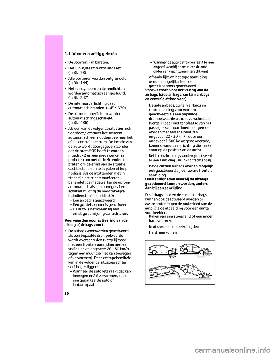 TOYOTA BZ4X 2023 Instructieboekje (in Dutch) • De voorruit kan barsten.
• Het EV-systeem wordt uitgezet.
(→Blz. 73)
• Alle portieren worden ontgrendeld.
(→Blz. 144)
• Het remsysteem en de remlichten
worden automatisch aangestuurd.
(â TOYOTA BZ4X 2023 Instructieboekje (in Dutch) • De voorruit kan barsten.
• Het EV-systeem wordt uitgezet.
(→Blz. 73)
• Alle portieren worden ontgrendeld.
(→Blz. 144)
• Het remsysteem en de remlichten
worden automatisch aangestuurd.
(â