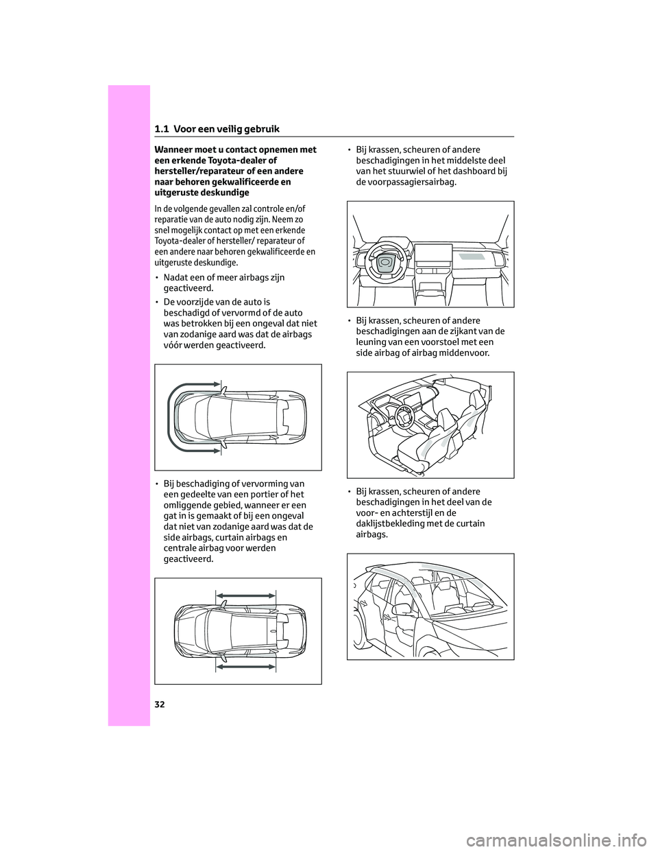 TOYOTA BZ4X 2023 Instructieboekje (in Dutch) Wanneer moet u contact opnemen met
een erkende Toyota-dealer of
hersteller/reparateur of een andere
naar behoren gekwalificeerde en
uitgeruste deskundige
In de volgende gevallen zal controle en/of
rep TOYOTA BZ4X 2023 Instructieboekje (in Dutch) Wanneer moet u contact opnemen met
een erkende Toyota-dealer of
hersteller/reparateur of een andere
naar behoren gekwalificeerde en
uitgeruste deskundige
In de volgende gevallen zal controle en/of
rep