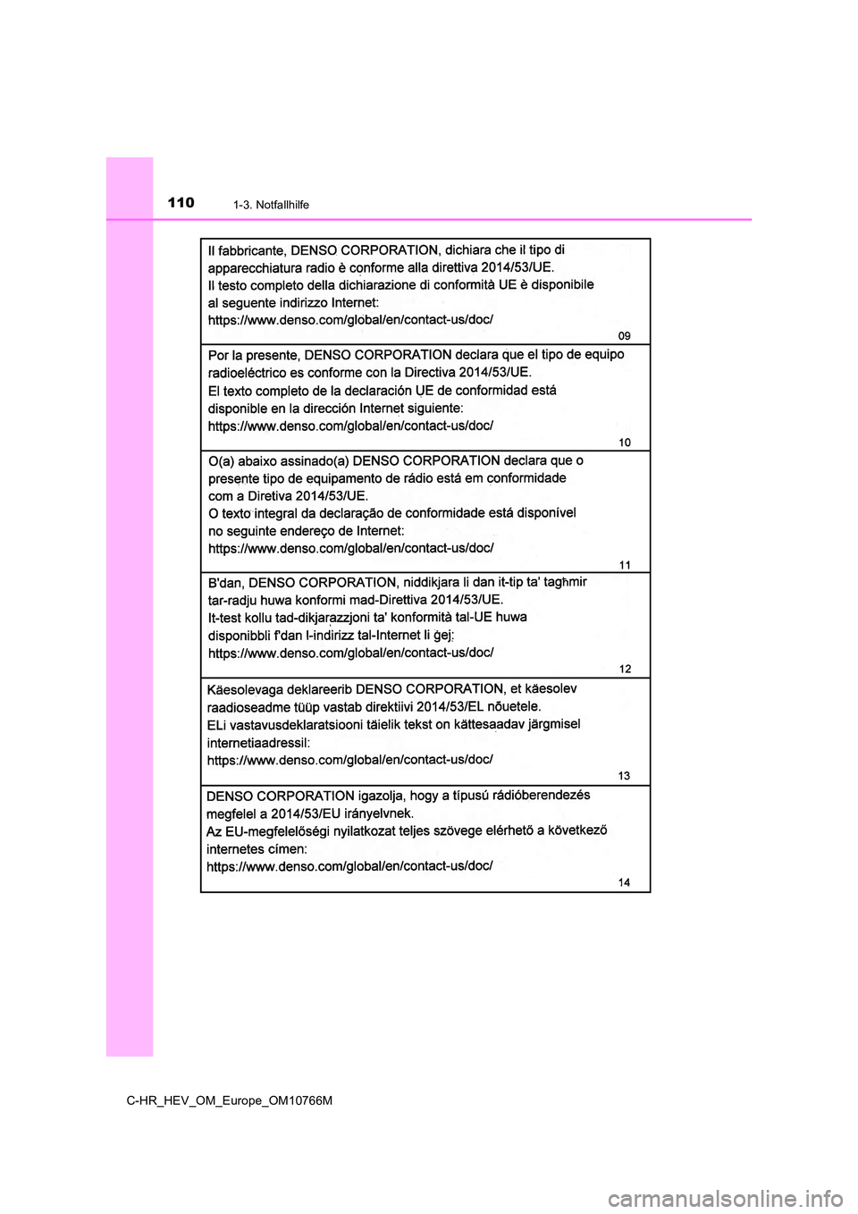 TOYOTA C-HR 2023  Betriebsanleitungen (in German) 1101-3. Notfallhilfe
C-HR_HEV_OM_Europe_OM10766M 