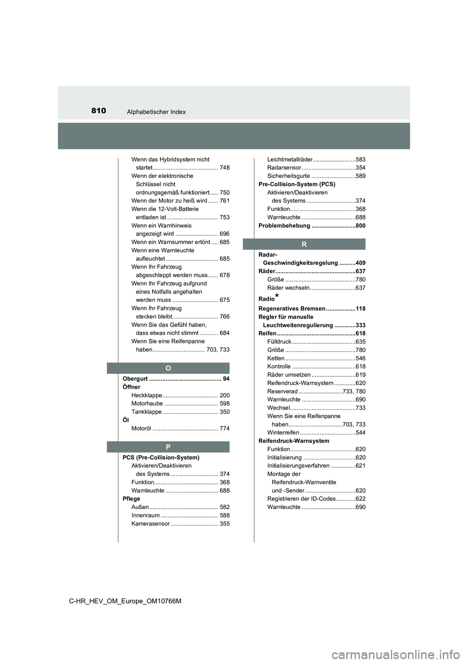 TOYOTA C-HR 2023 Betriebsanleitungen (in German) 810Alphabetischer Index
C-HR_HEV_OM_Europe_OM10766M
Wenn das Hybridsystem nicht
startet........................................ 748
Wenn der elektronische
Schlüssel nicht
ordnungsgemäß funkt TOYOTA C-HR 2023 Betriebsanleitungen (in German) 810Alphabetischer Index
C-HR_HEV_OM_Europe_OM10766M
Wenn das Hybridsystem nicht
startet........................................ 748
Wenn der elektronische
Schlüssel nicht
ordnungsgemäß funkt