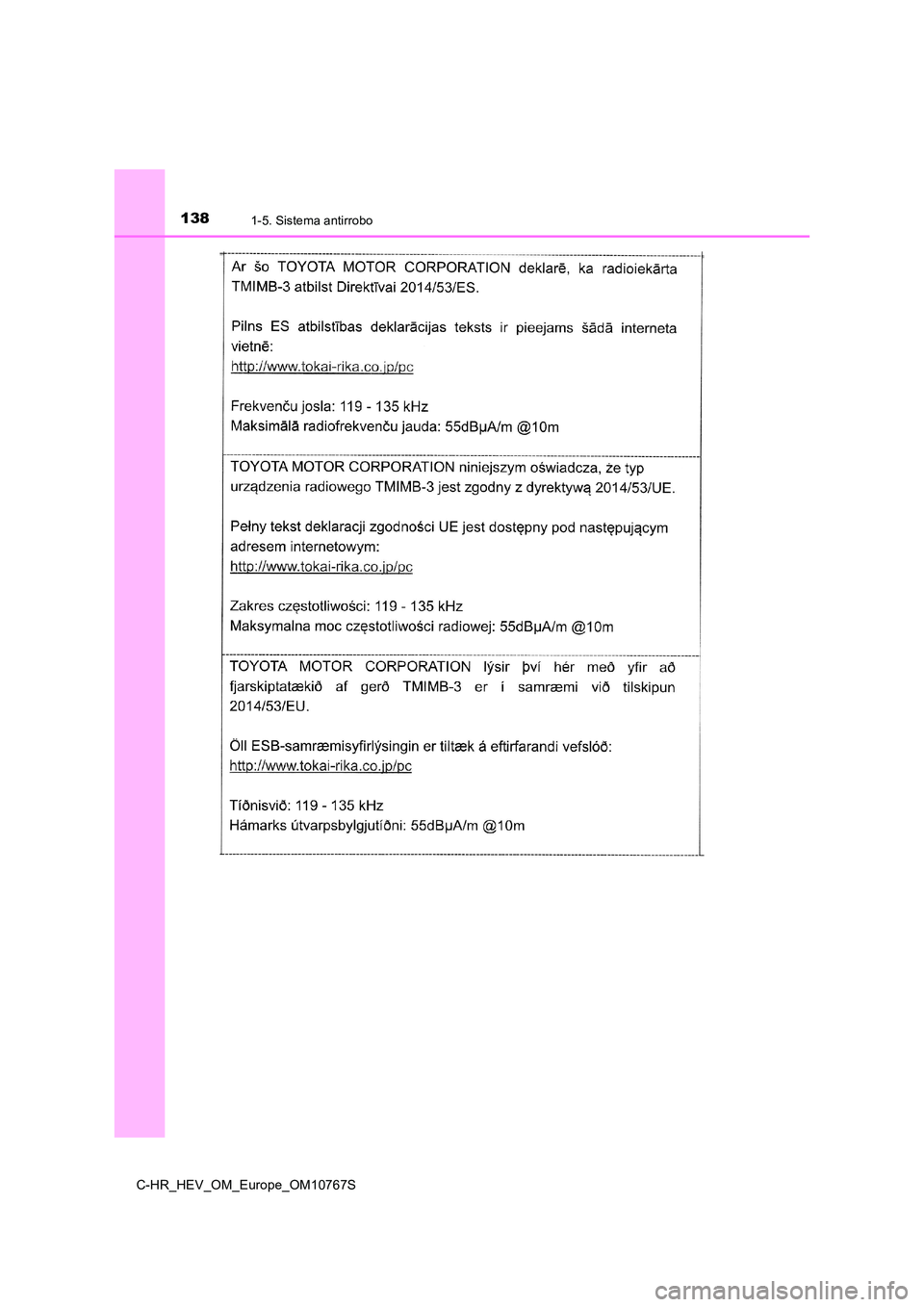 TOYOTA C-HR 2023  Manual del propietario (in Spanish) 1381-5. Sistema antirrobo
C-HR_HEV_OM_Europe_OM10767S 