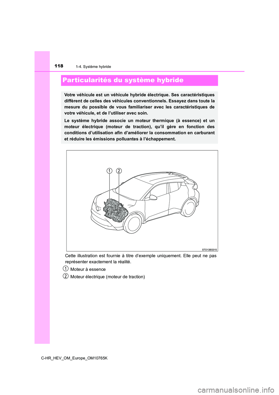 TOYOTA C-HR 2023 Manuel du propriétaire (in French) 1181-4. Système hybride
C-HR_HEV_OM_Europe_OM10765K
Particularités du système hybride
Cette illustration est fournie à titre d’exemple uniquement. Elle peut ne pas
représenter exacte TOYOTA C-HR 2023 Manuel du propriétaire (in French) 1181-4. Système hybride
C-HR_HEV_OM_Europe_OM10765K
Particularités du système hybride
Cette illustration est fournie à titre d’exemple uniquement. Elle peut ne pas
représenter exacte
