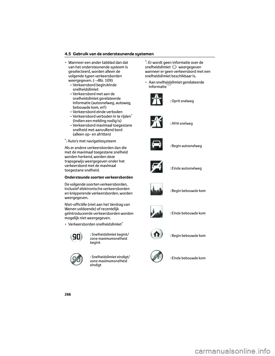 TOYOTA C-HR 2023 Instructieboekje (in Dutch) • Wanneer een ander tabblad dan dat
van het ondersteunende systeem is
geselecteerd, worden alleen de
volgende typen verkeersborden
weergegeven. (→Blz. 109)
– Verkeersbord begin/einde
snelheidsli TOYOTA C-HR 2023 Instructieboekje (in Dutch) • Wanneer een ander tabblad dan dat
van het ondersteunende systeem is
geselecteerd, worden alleen de
volgende typen verkeersborden
weergegeven. (→Blz. 109)
– Verkeersbord begin/einde
snelheidsli