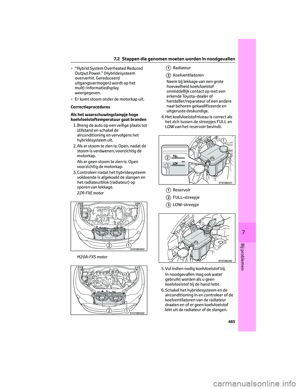 TOYOTA C-HR 2023 Instructieboekje (in Dutch) • “Hybrid System Overheated Reduced
Output Power.” (Hybridesysteem
oververhit. Gereduceerd
uitgangsvermogen) wordt op het
multi-informatiedisplay
weergegeven.
• Er komt stoom onder de motorkap TOYOTA C-HR 2023 Instructieboekje (in Dutch) • “Hybrid System Overheated Reduced
Output Power.” (Hybridesysteem
oververhit. Gereduceerd
uitgangsvermogen) wordt op het
multi-informatiedisplay
weergegeven.
• Er komt stoom onder de motorkap