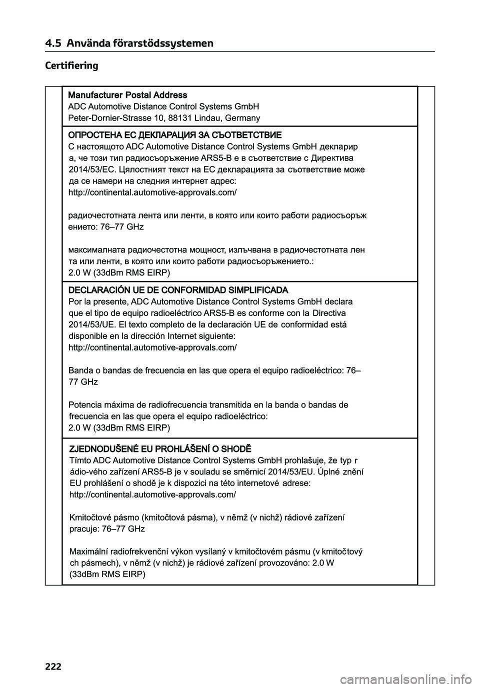 TOYOTA C-HR 2023  Bruksanvisningar (in Swedish) Certifiering
4.5 Använda förarstödssystemen
222 