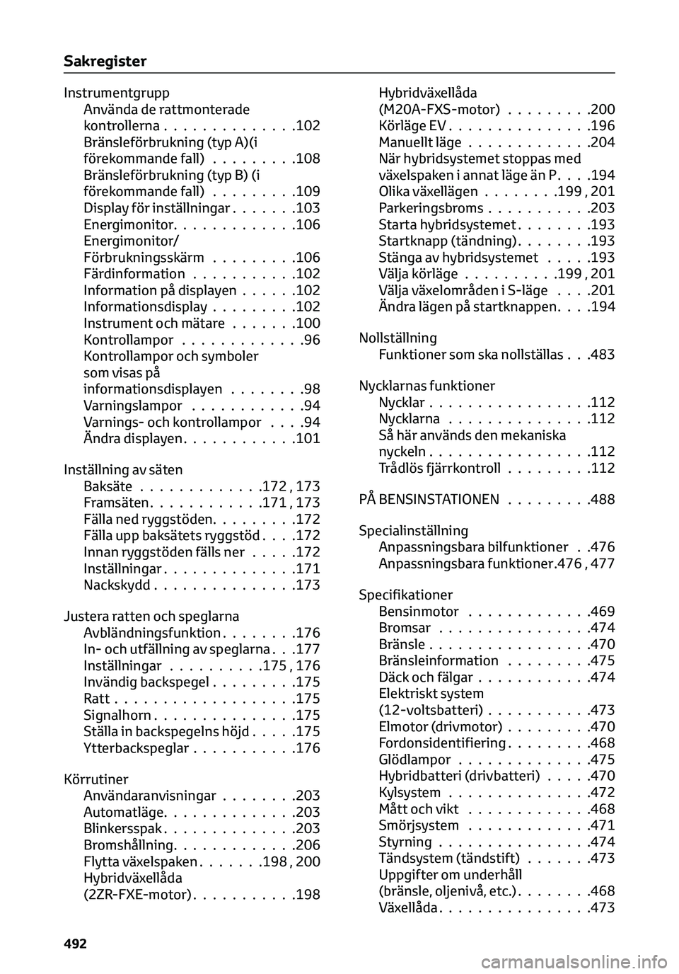 TOYOTA C-HR 2023 Bruksanvisningar (in Swedish) Instrumentgrupp
Använda de rattmonterade
kontrollerna..............102
Bränsleförbrukning (typ A)(i
förekommande fall).........108
Bränsleförbrukning (typ B) (i
förekommande fall).........109
D TOYOTA C-HR 2023 Bruksanvisningar (in Swedish) Instrumentgrupp
Använda de rattmonterade
kontrollerna..............102
Bränsleförbrukning (typ A)(i
förekommande fall).........108
Bränsleförbrukning (typ B) (i
förekommande fall).........109
D