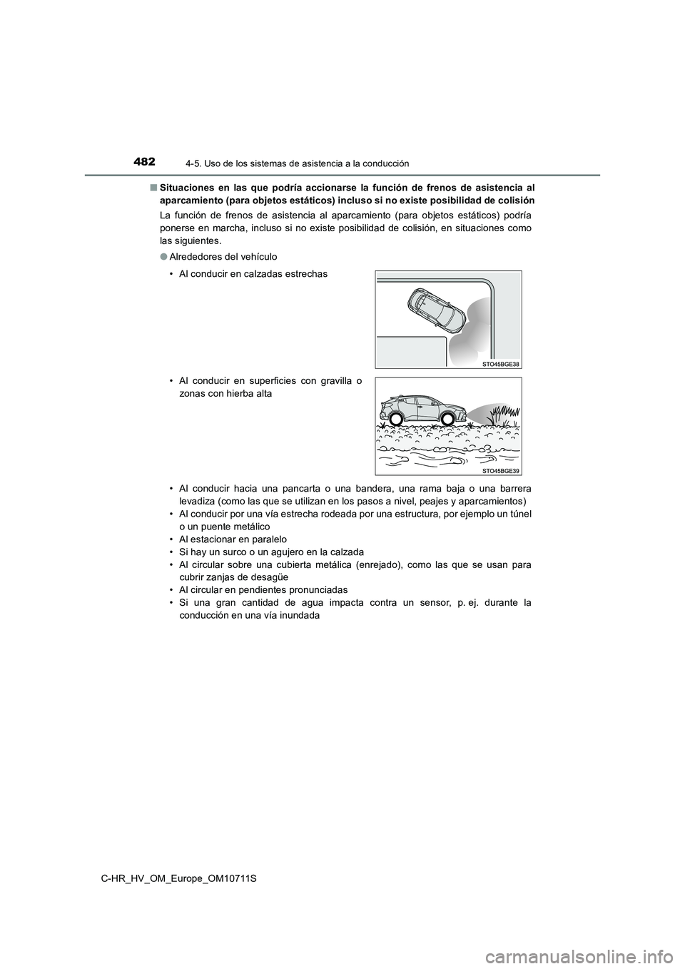 TOYOTA C-HR 2020 Manual del propietario (in Spanish) 4824-5. Uso de los sistemas de asistencia a la conducción
C-HR_HV_OM_Europe_OM10711S
■ Situaciones en las que podría accionarse la función de frenos de asistencia al
aparcamiento (para objetos TOYOTA C-HR 2020 Manual del propietario (in Spanish) 4824-5. Uso de los sistemas de asistencia a la conducción
C-HR_HV_OM_Europe_OM10711S
■ Situaciones en las que podría accionarse la función de frenos de asistencia al
aparcamiento (para objetos