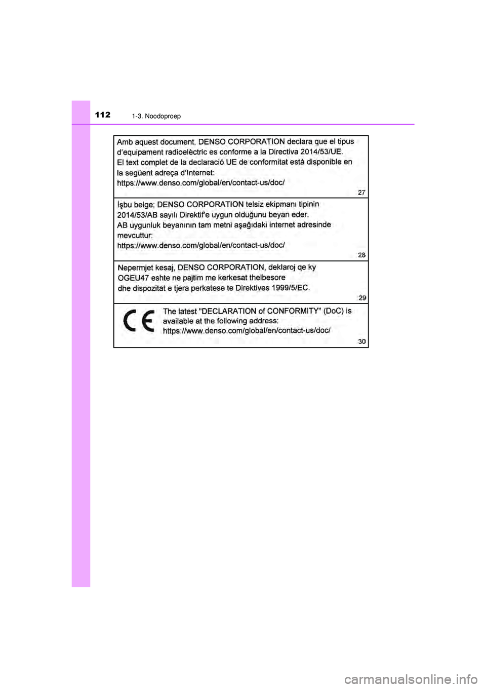 TOYOTA C-HR 2021  Instructieboekje (in Dutch) 1121-3. Noodoproep
C-HR_HV_OM_Europe_OM10566E
C-HR_HV_OM_Europe_OM10566E.book  Page 112  Tuesday, October 20, 2020  9:44 AM 