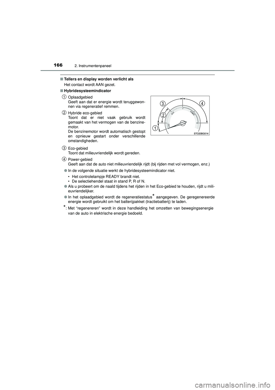 TOYOTA C-HR 2021 Instructieboekje (in Dutch) 1662. Instrumentenpaneel
C-HR_HV_OM_Europe_OM10566E
■Tellers en display worden verlicht als
Het contact wordt AAN gezet.
■ Hybridesysteemindicator
Eco-gebied
Toont dat milieuvriendelijk wordt ger TOYOTA C-HR 2021 Instructieboekje (in Dutch) 1662. Instrumentenpaneel
C-HR_HV_OM_Europe_OM10566E
■Tellers en display worden verlicht als
Het contact wordt AAN gezet.
■ Hybridesysteemindicator
Eco-gebied
Toont dat milieuvriendelijk wordt ger