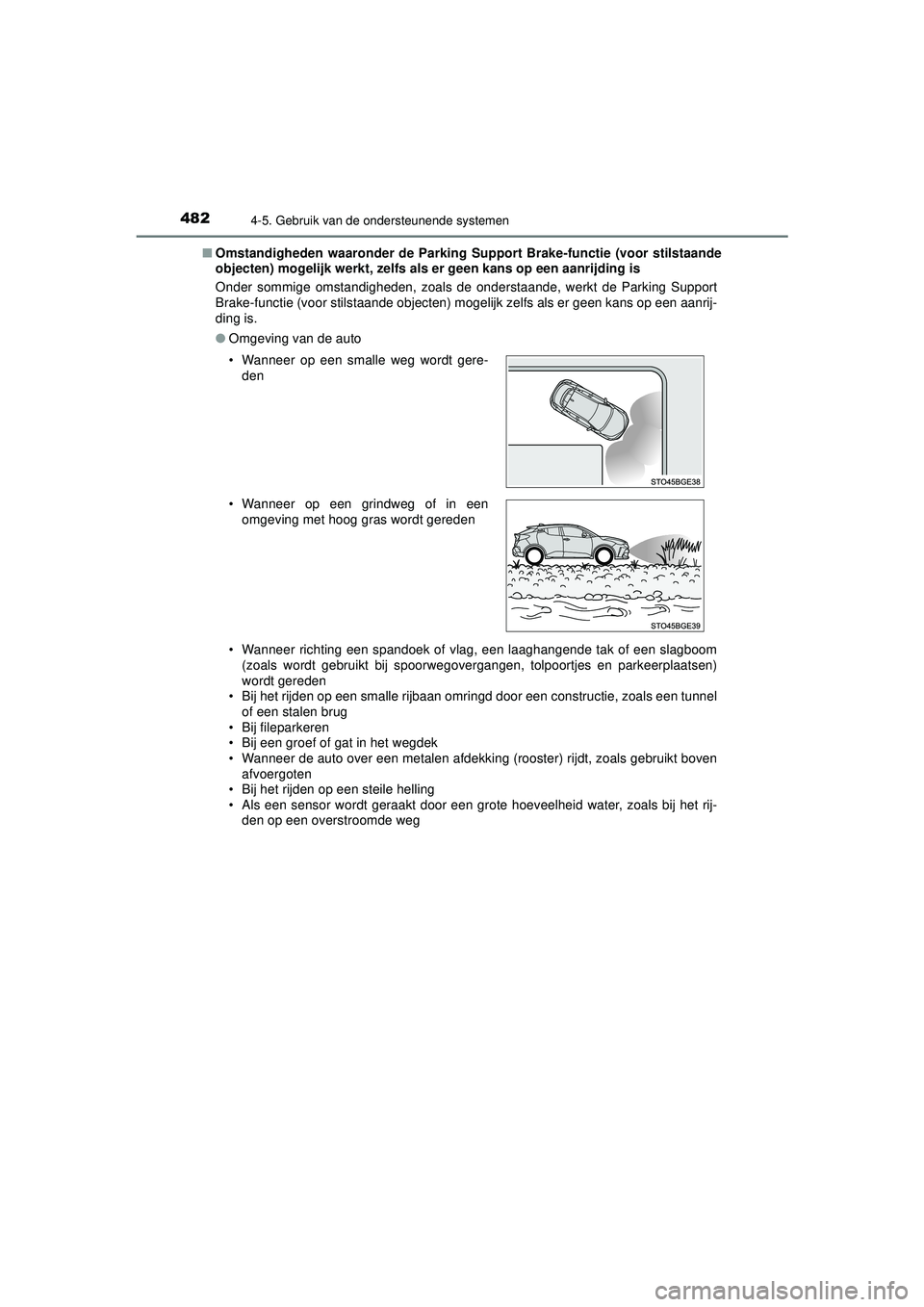 TOYOTA C-HR 2021 Instructieboekje (in Dutch) 4824-5. Gebruik van de ondersteunende systemen
C-HR_HV_OM_Europe_OM10566E■
Omstandigheden waaronder de Parking Support Brake-functie (voor stilstaande
objecten) mogelijk werkt, zelfs als er geen k TOYOTA C-HR 2021 Instructieboekje (in Dutch) 4824-5. Gebruik van de ondersteunende systemen
C-HR_HV_OM_Europe_OM10566E■
Omstandigheden waaronder de Parking Support Brake-functie (voor stilstaande
objecten) mogelijk werkt, zelfs als er geen k
