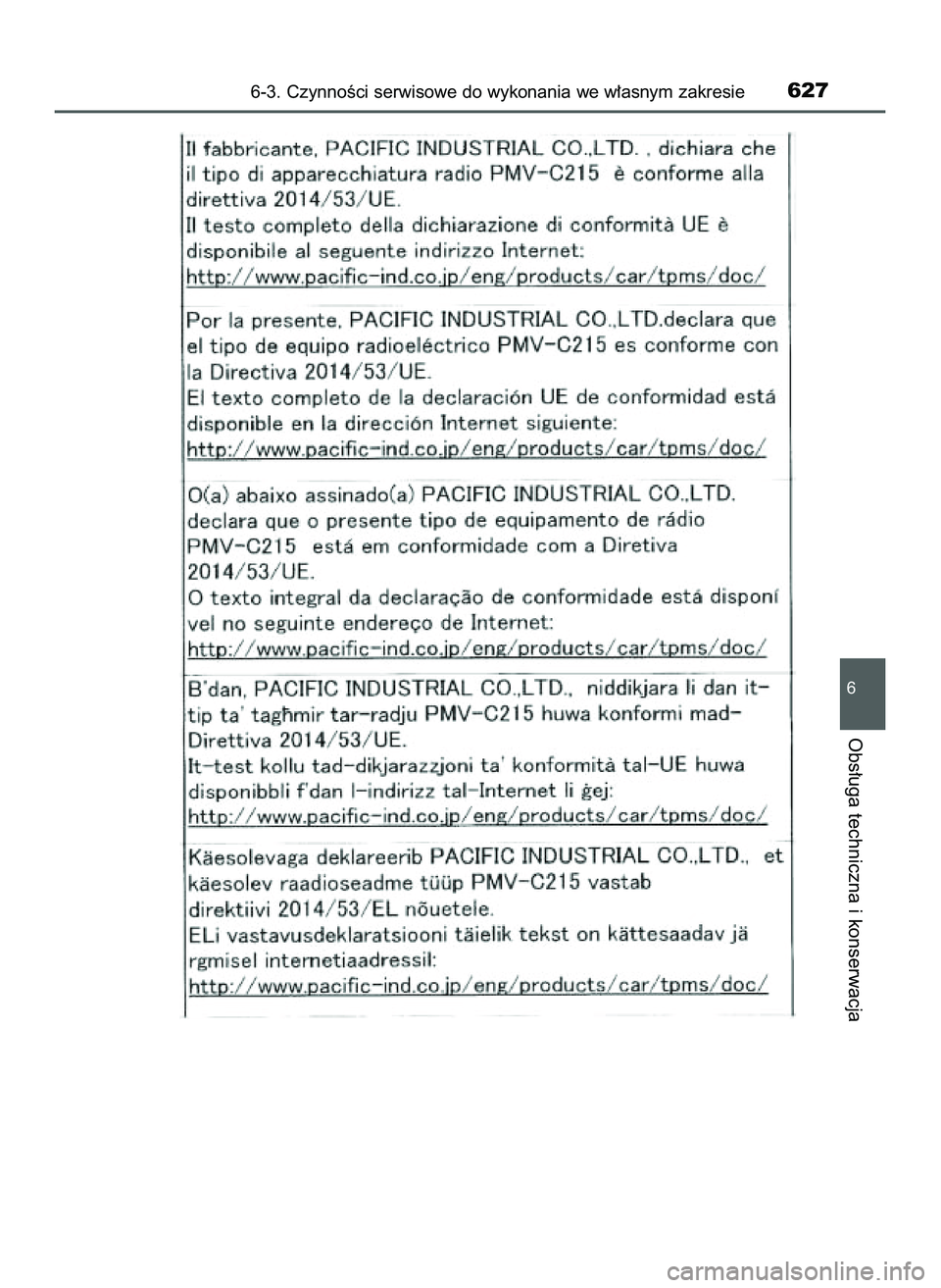TOYOTA C-HR 2020  Instrukcja obsługi (in Polish) 6-3. CzynnoÊci serwisowe do wykonania we w∏asnym zakresie627
6
Obs∏uga techniczna i konserwacja
16 C_HR HV OM10566E  5/7/21  3:45 PM  Page 627    (Black plate) 