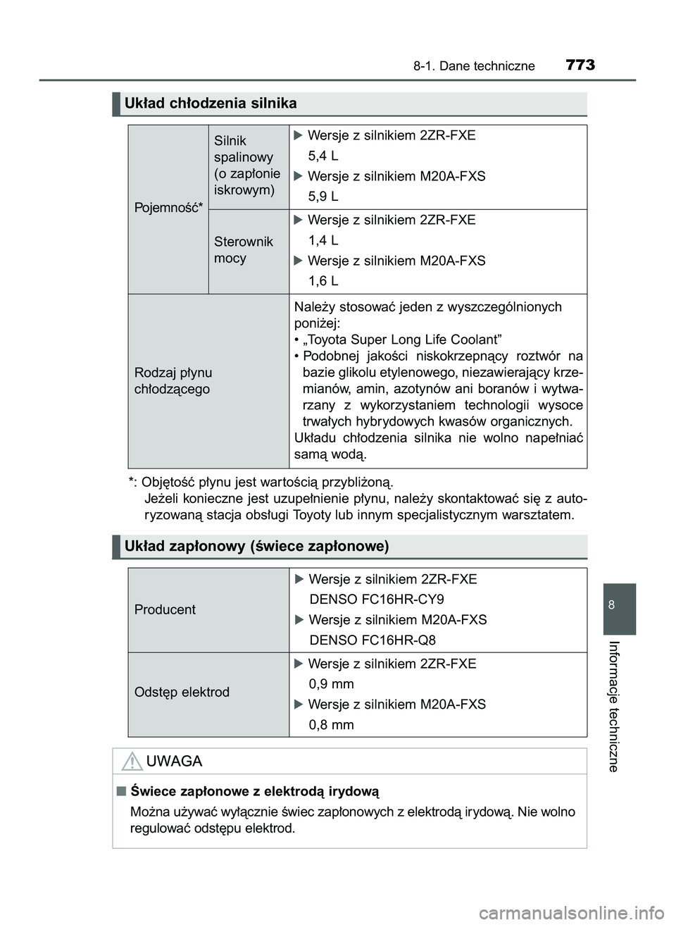 TOYOTA C-HR 2020 Instrukcja obsługi (in Polish) *: Obj´toÊç p∏ynu jest war toÊcià przybli˝onà.
Je˝eli konieczne jest uzupe∏nienie p∏ynu, nale˝y skontaktowaç si´ z auto-
ryzowanà stacja obs∏ugi Toyoty lub innym specjalist TOYOTA C-HR 2020 Instrukcja obsługi (in Polish) *: Obj´toÊç p∏ynu jest war toÊcià przybli˝onà.
Je˝eli konieczne jest uzupe∏nienie p∏ynu, nale˝y skontaktowaç si´ z auto-
ryzowanà stacja obs∏ugi Toyoty lub innym specjalist