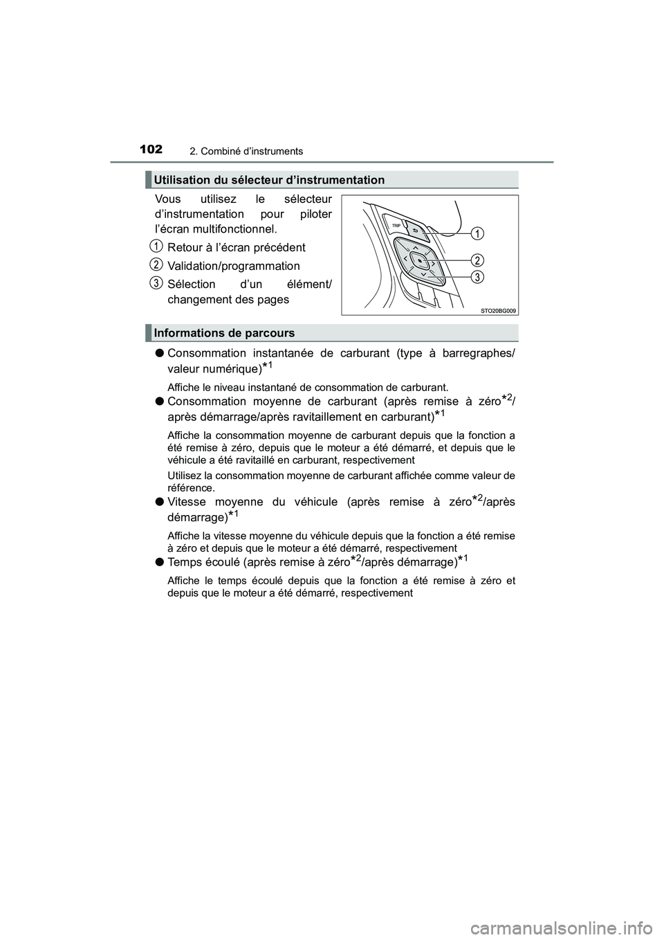 TOYOTA C-HR 2020 Manuel du propriétaire (in French) 1022. Combiné d’instruments
C-HR_OM_USA_OM10634D
Vous utilisez le sélecteur
d’instrumentation pour piloter
l’écran multifonctionnel.Retour à l’écran précédent
Validation/programmation
S TOYOTA C-HR 2020 Manuel du propriétaire (in French) 1022. Combiné d’instruments
C-HR_OM_USA_OM10634D
Vous utilisez le sélecteur
d’instrumentation pour piloter
l’écran multifonctionnel.Retour à l’écran précédent
Validation/programmation
S